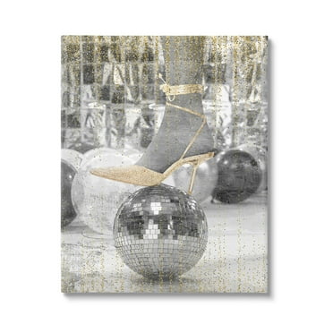 Stupell Industries Glam Heels Disco Ball Performing Arts Painting Gallery Wrapped Canvas Art Print Wall Art, 16 x 20