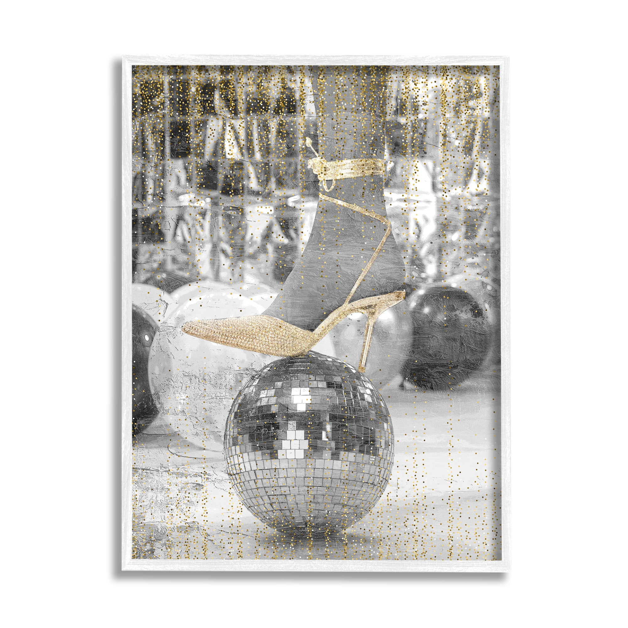 Stupell Industries Glam Heels Disco Ball Performing Arts Painting White Framed Art Print Wall Art, 16 x 20