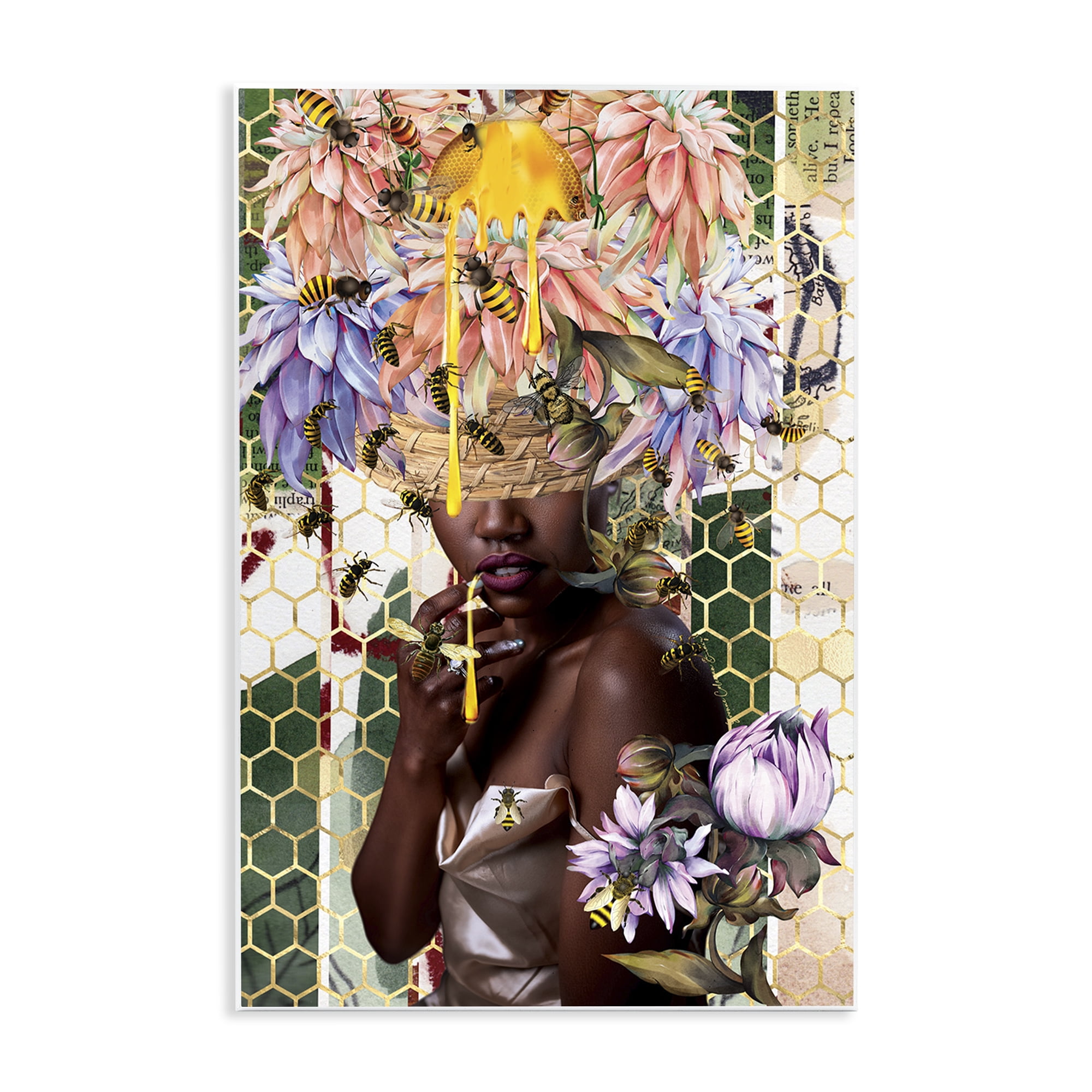 Stupell Industries Glam & Honeycomb Queen Bee Abstract Painting Unframed Art Print Wall Art, 13 x 19