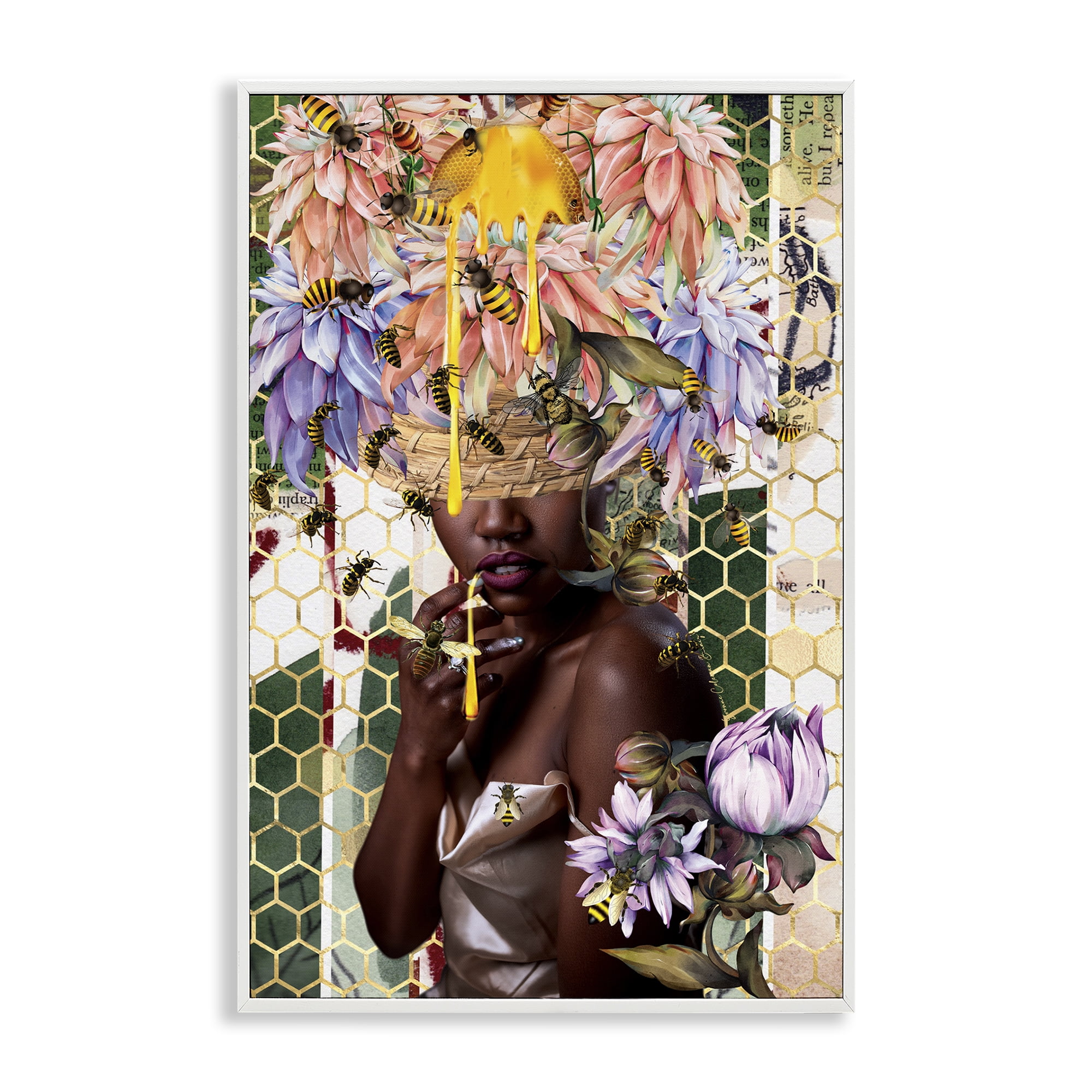 Stupell Industries Glam & Honeycomb Queen Bee Abstract Painting White Framed Art Print Wall Art, 16 x 24