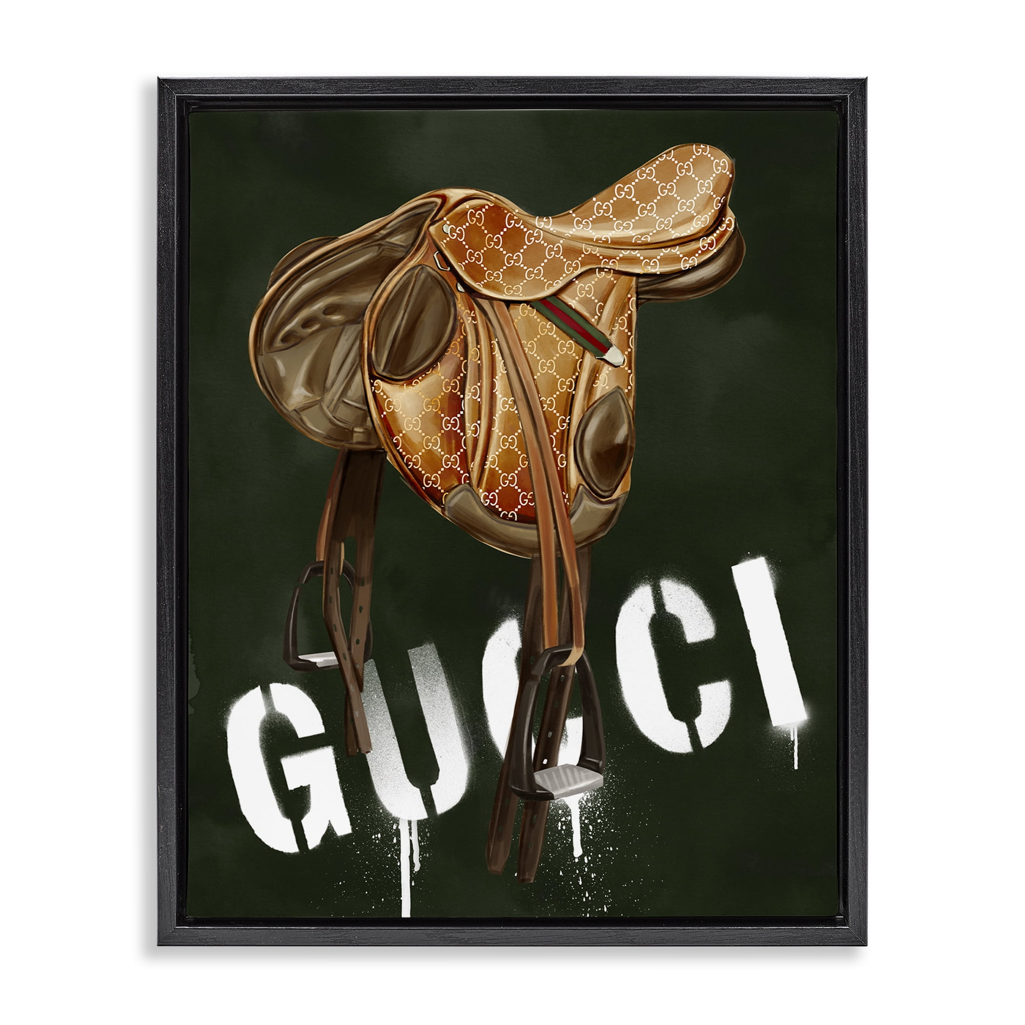 Stupell Industries Glam Horse Saddle Beauty & Fashion Painting Black Floater Framed Art Print Wall Art, 25 x 31