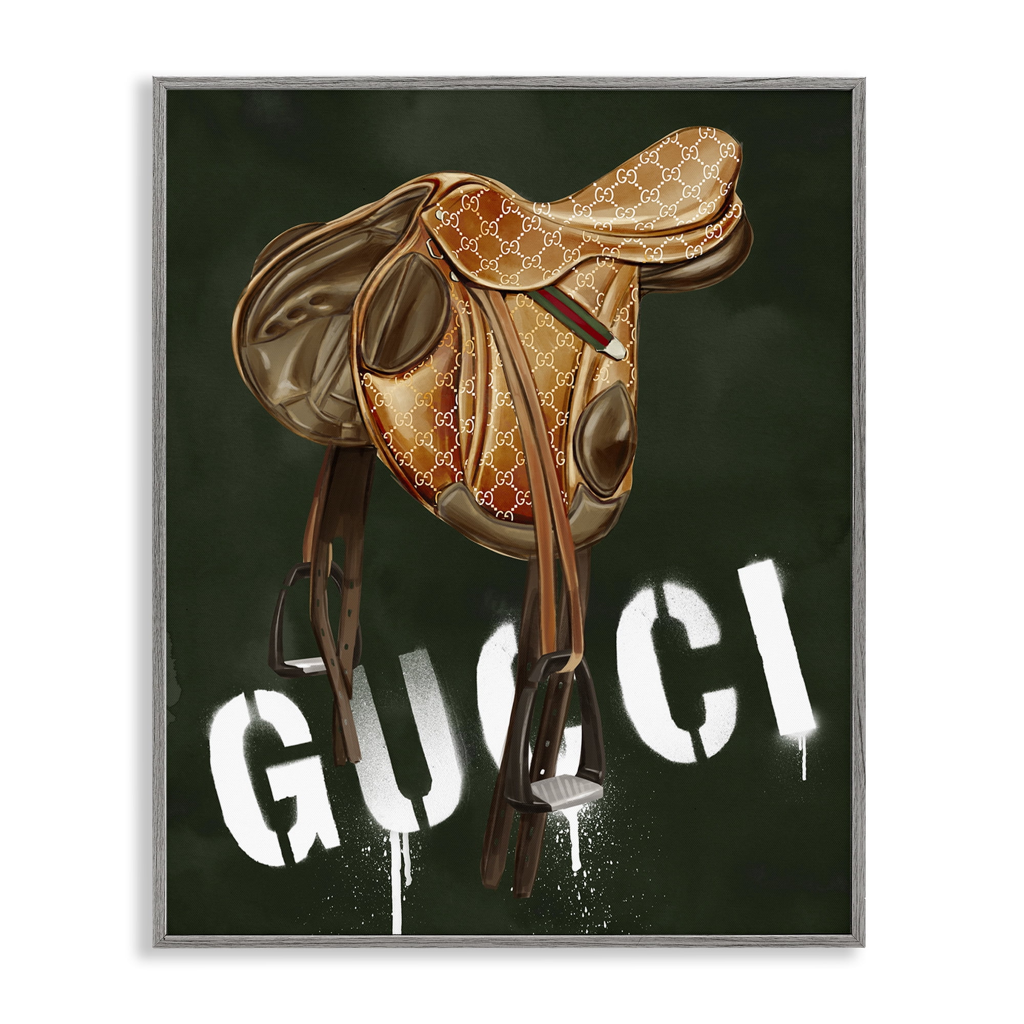 Stupell Industries Glam Horse Saddle Beauty & Fashion Painting Gray Framed Art Print Wall Art, 11 x 14