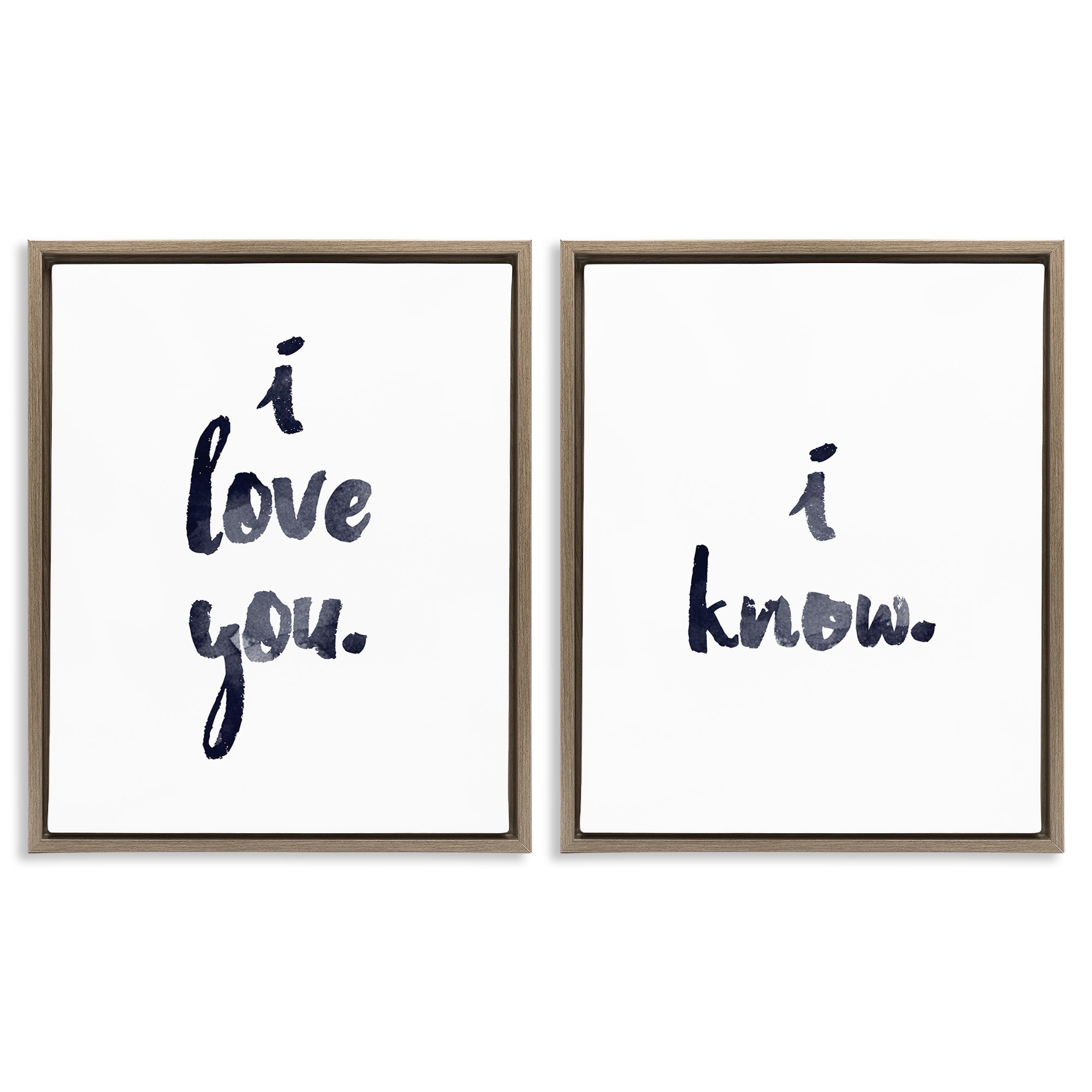 Stupell Industries Glam I Love You Phrase Inspirational Painting Brown Floater Framed Canvas Art Print Wall Art, 25 x 31, Set of 2