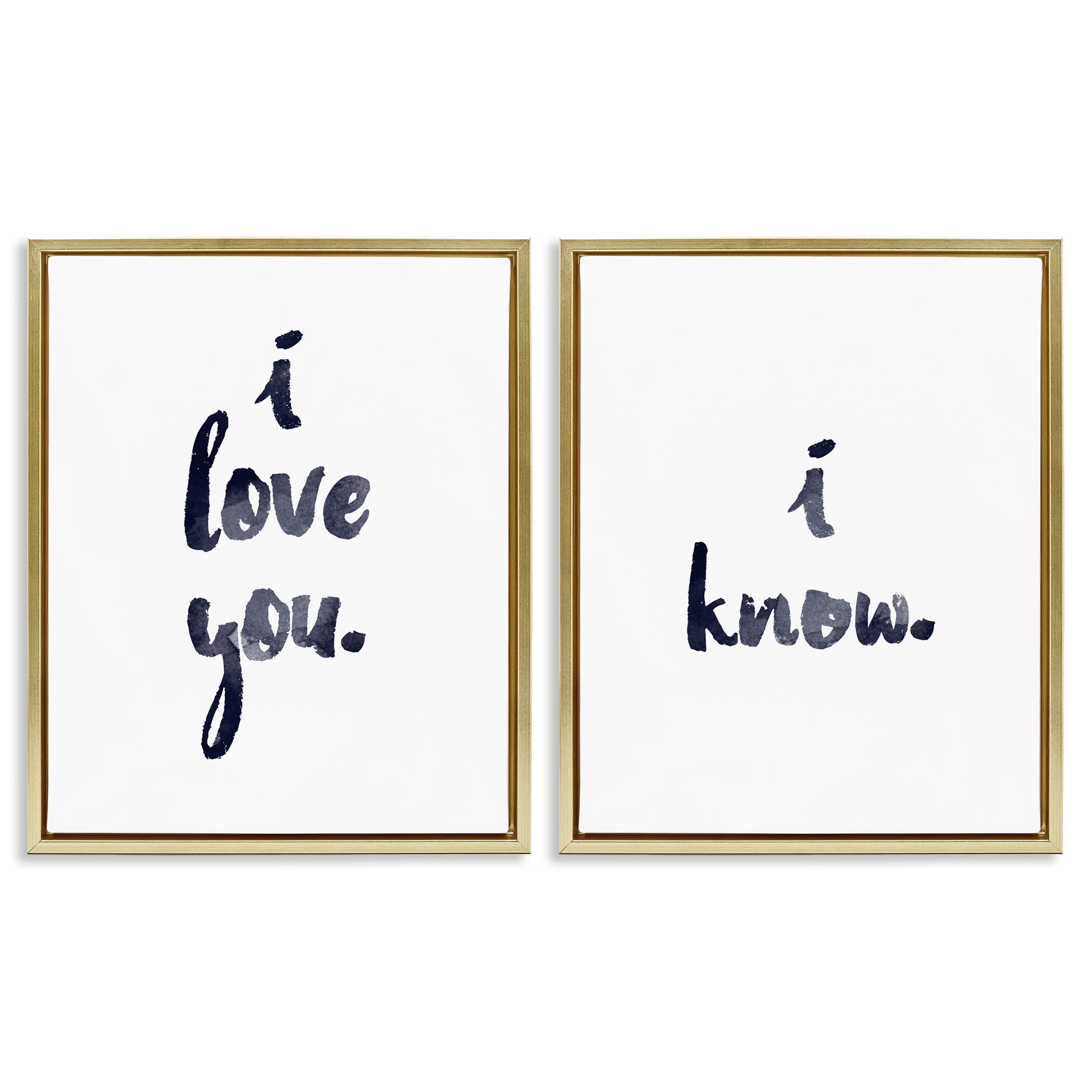 Stupell Industries Glam I Love You Phrase Inspirational Painting Gold Floater Framed Canvas Art Print Wall Art, 17 x 21, Set of 2