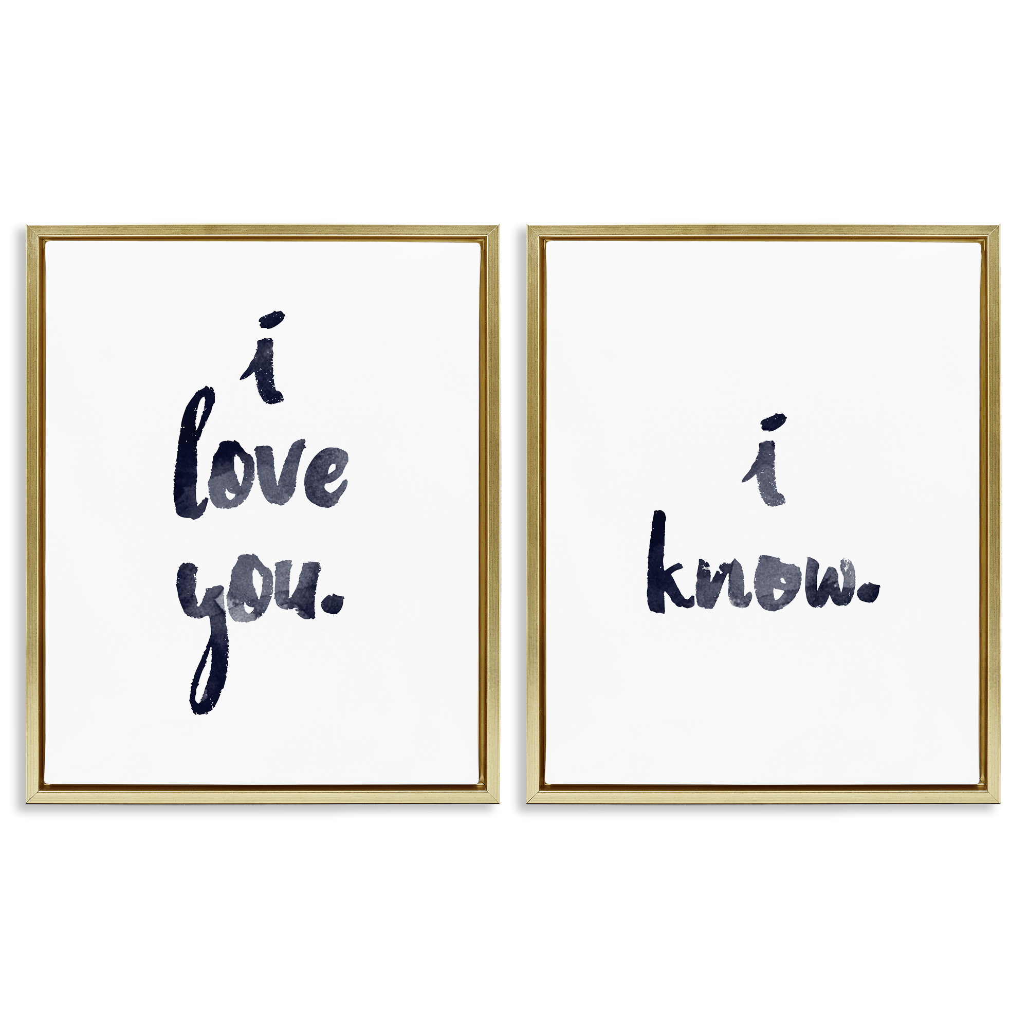 Stupell Industries Glam I Love You Phrase Inspirational Painting Gold Floater Framed Canvas Art Print Wall Art, 25 x 31, Set of 2