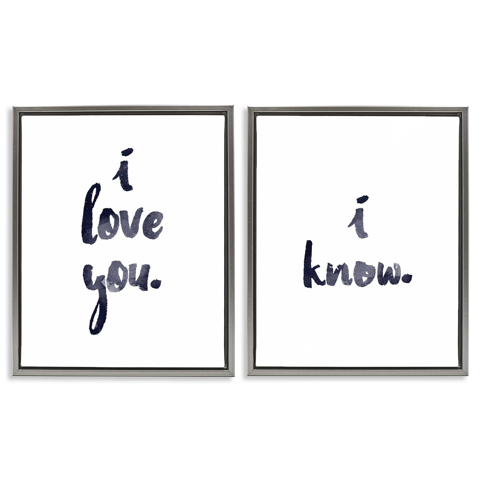 Stupell Industries Glam I Love You Phrase Inspirational Painting Gray Floater Framed Canvas Art Print Wall Art, 17 x 21, Set of 2