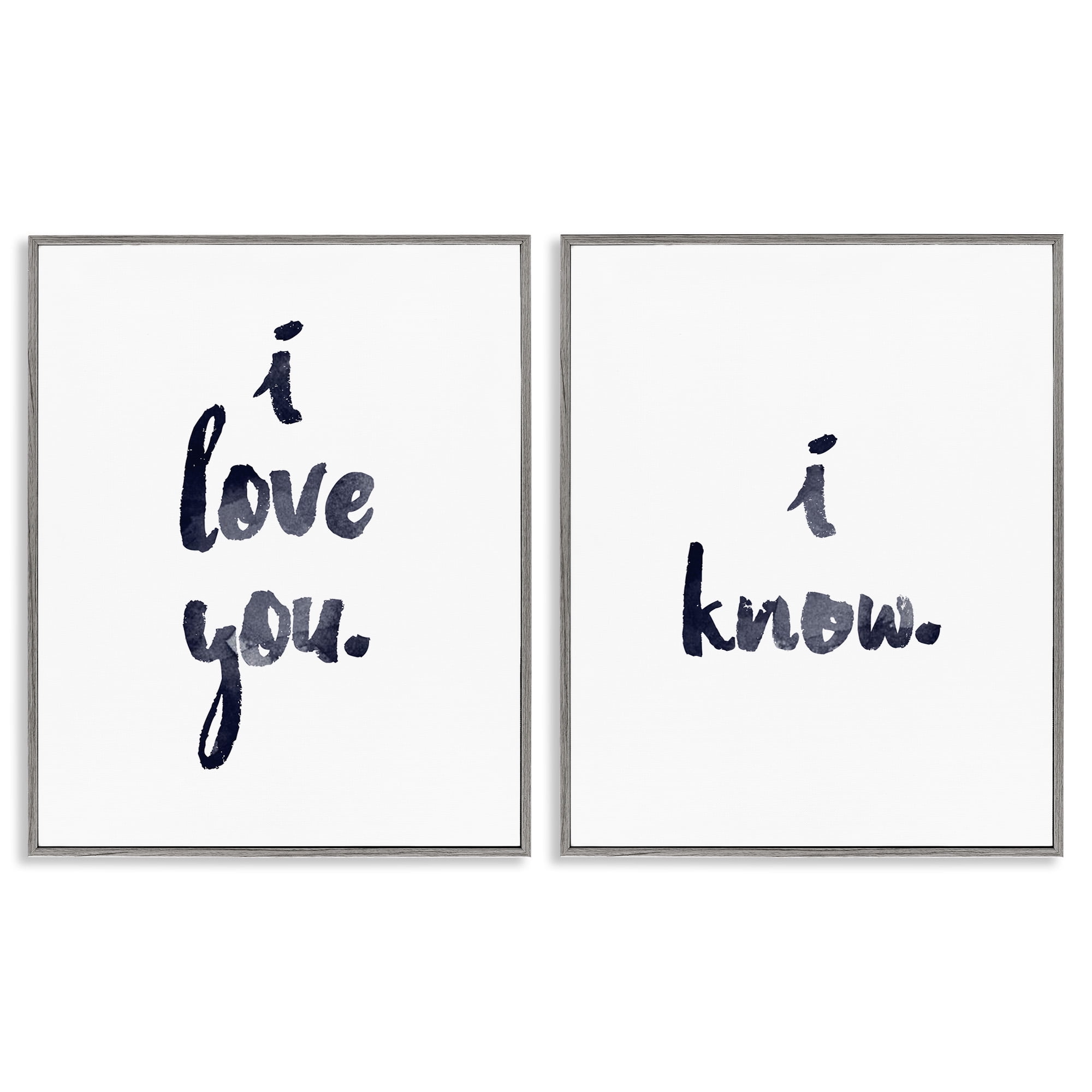 Stupell Industries Glam I Love You Phrase Inspirational Painting Gray Framed Art Print Wall Art, 24 x 30, Set of 2