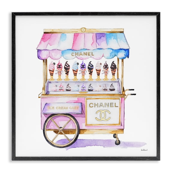 Stupell Industries Glam Glam Ice Cream Cart Black Framed Giclee Art, 12 x 12, by Amanda Greenwood
