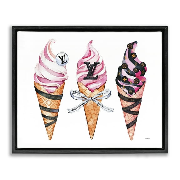 Stupell Industries Glam Ice Cream Cones Black Framed Floater Canvas Wall Art design by Amanda Greenwood, 17 x 21