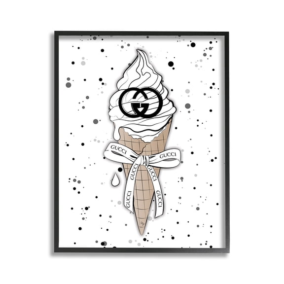 Stupell Industries Glam Ice Cream Pattern Beauty & Fashion Painting Black Framed Art Print Wall Art, 11 x 14