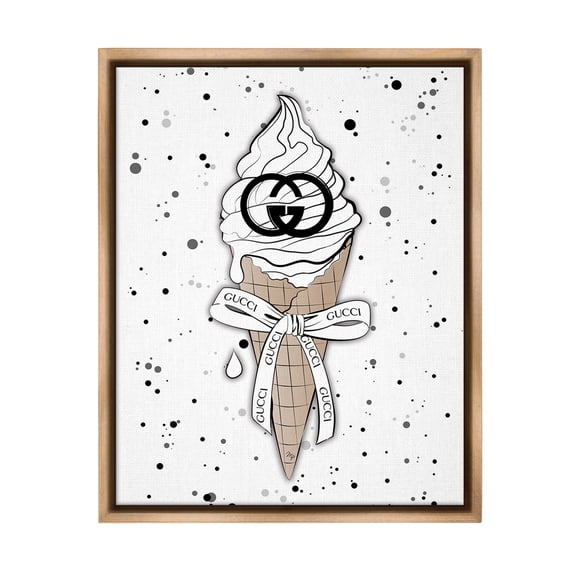 Stupell Industries Glam Ice Cream Pattern Beauty & Fashion Painting Brown Floater Framed Canvas Art Print Wall Art, 25 x 31