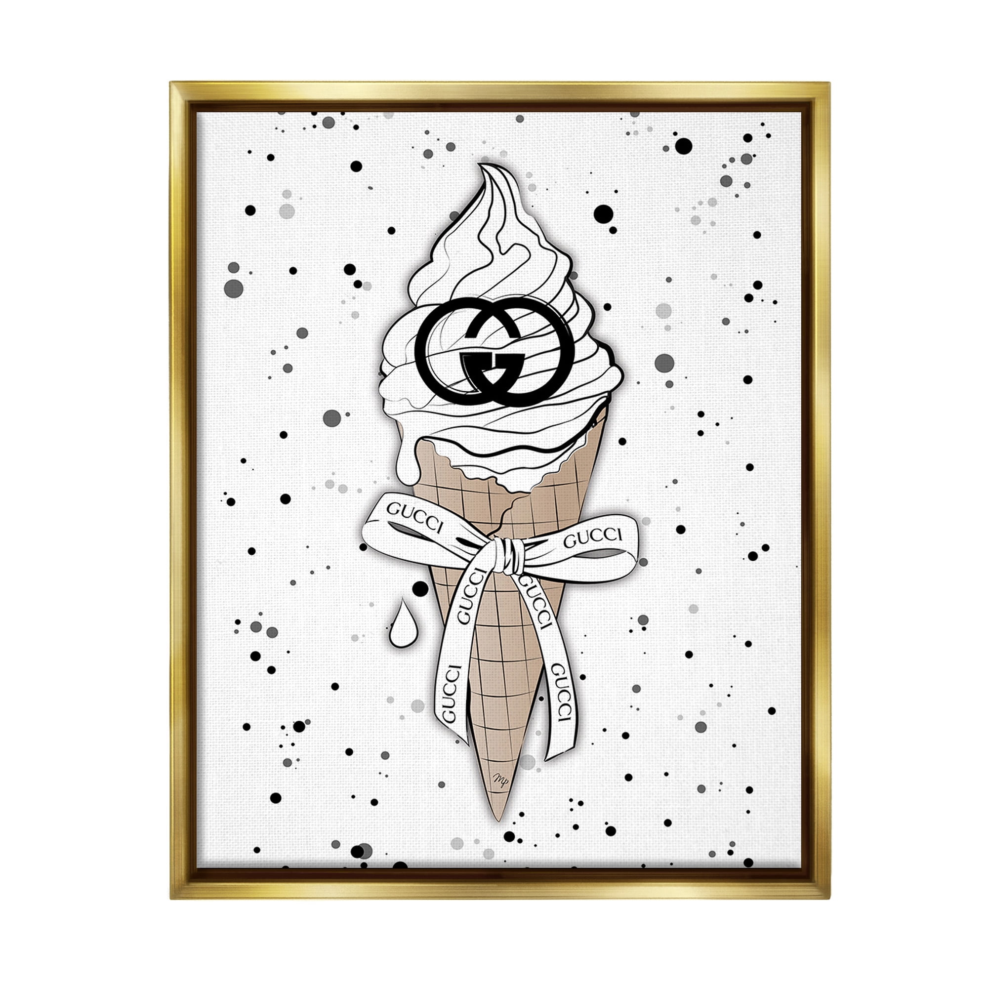Stupell Industries Glam Ice Cream Pattern Beauty & Fashion Painting Gold Floater Framed Canvas Art Print Wall Art, 17 x 21