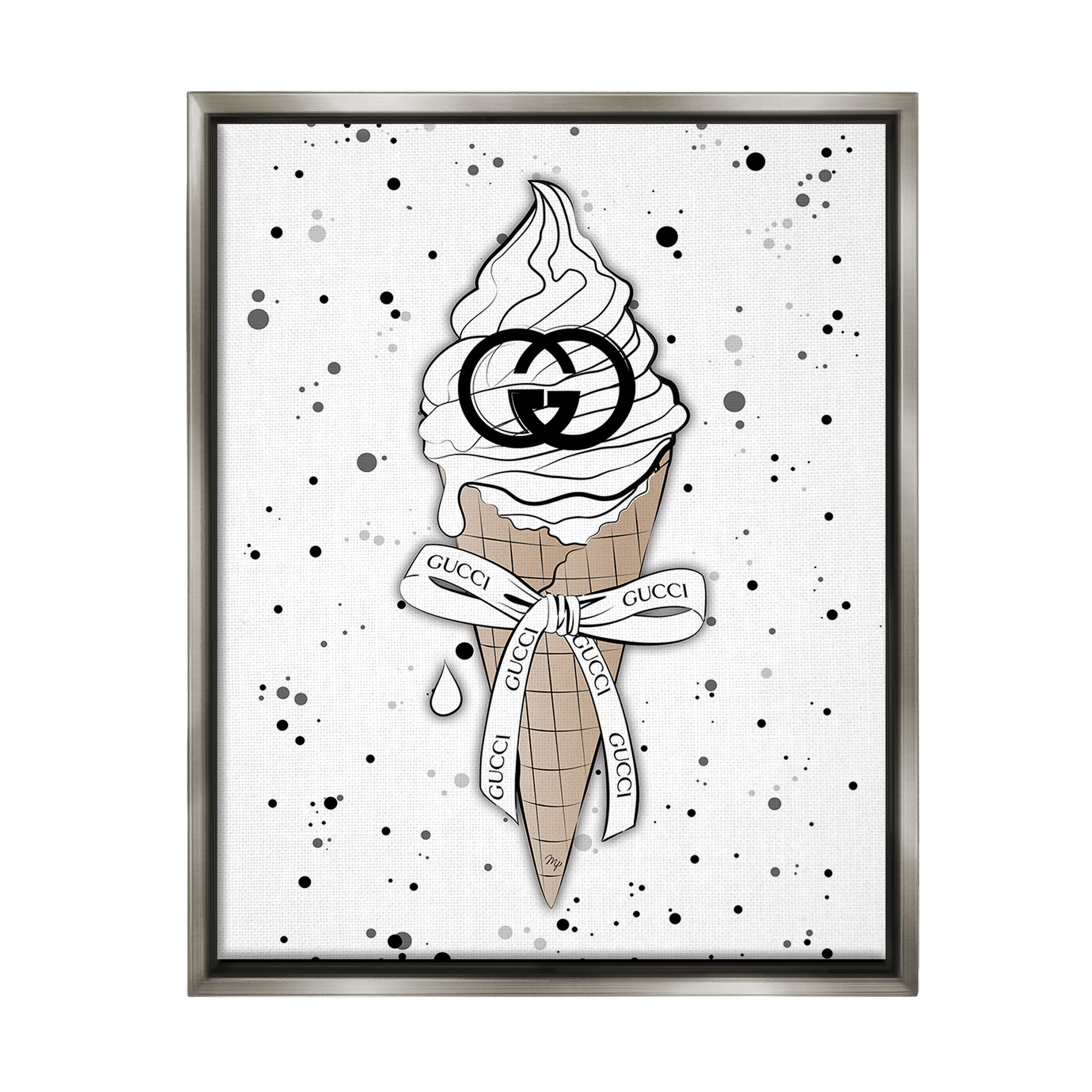 Stupell Industries Glam Ice Cream Pattern Beauty & Fashion Painting Gray Floater Framed Canvas Art Print Wall Art, 17 x 21