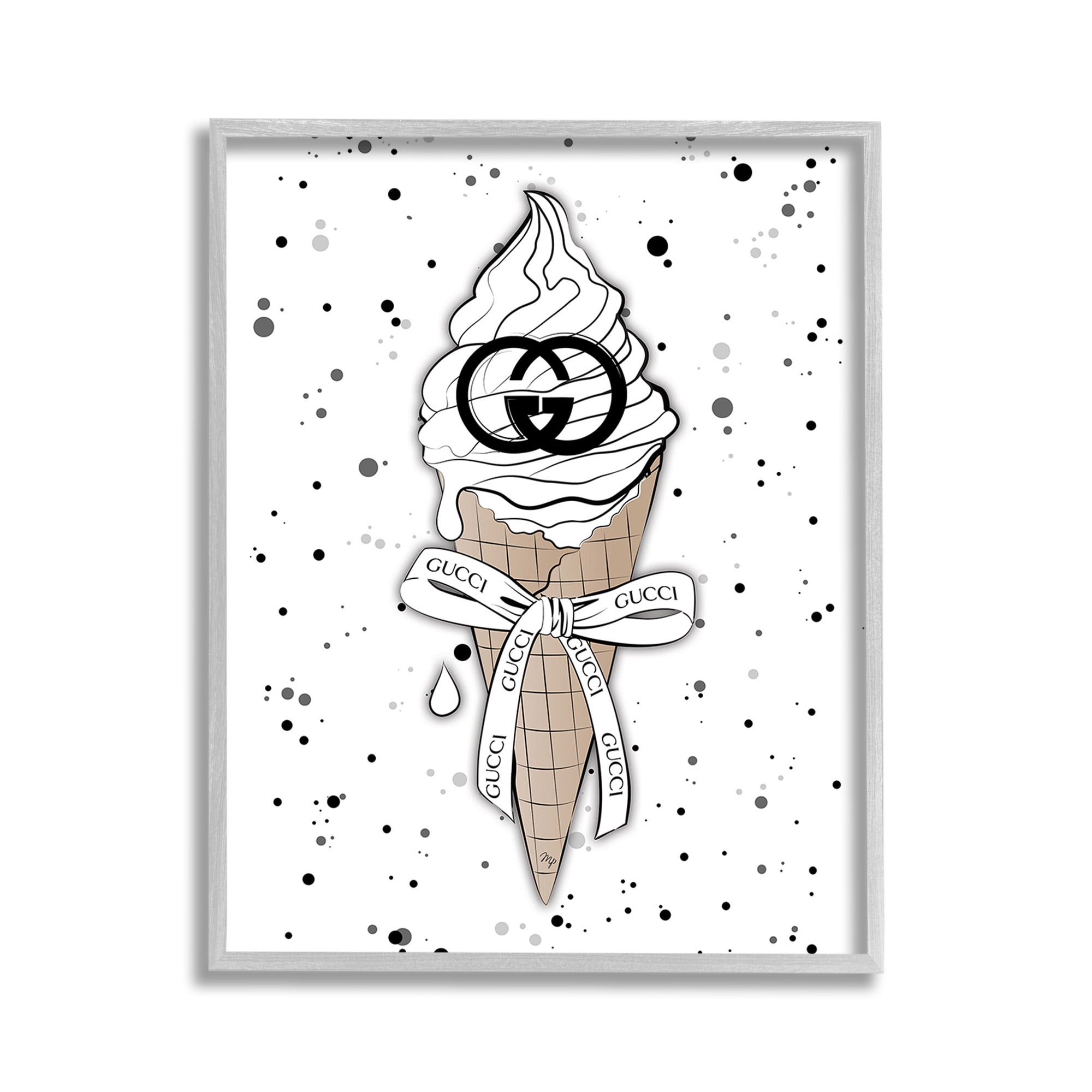 Stupell Industries Glam Ice Cream Pattern Beauty & Fashion Painting Gray Framed Art Print Wall Art, 11 x 14