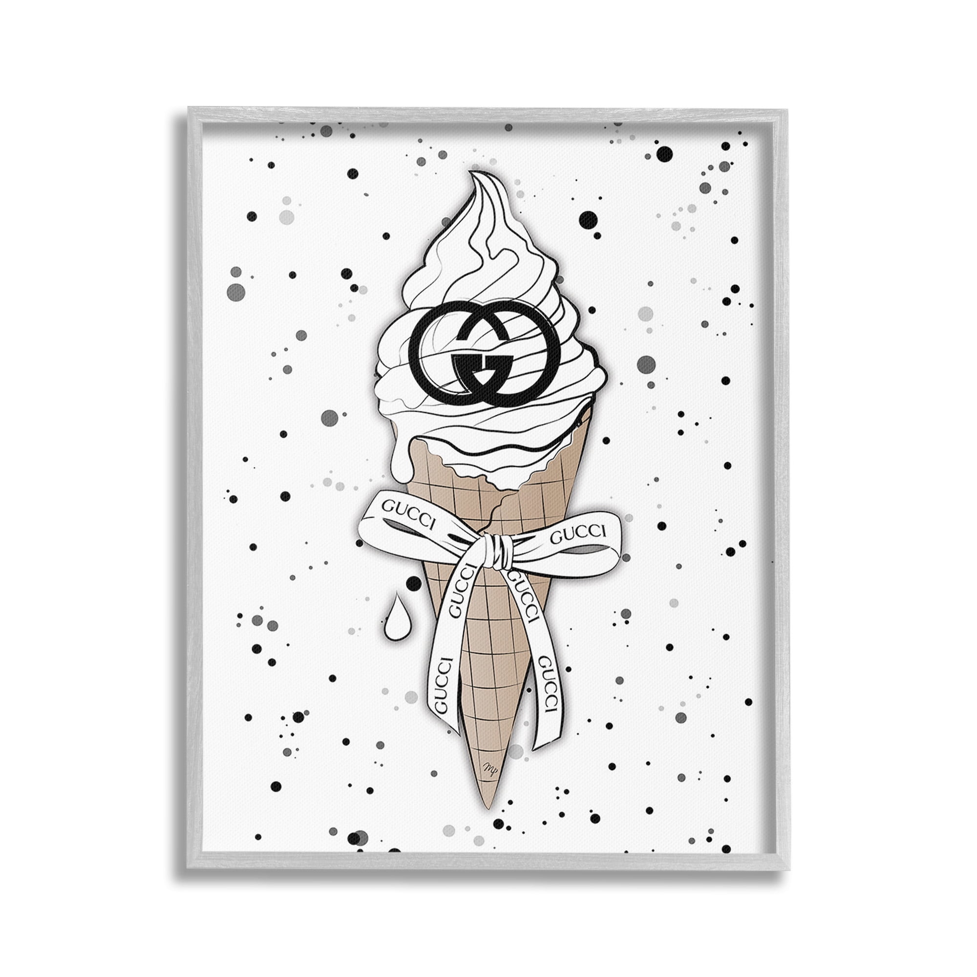 Stupell Industries Glam Ice Cream Pattern Beauty & Fashion Painting Gray Framed Art Print Wall Art, 16 x 20