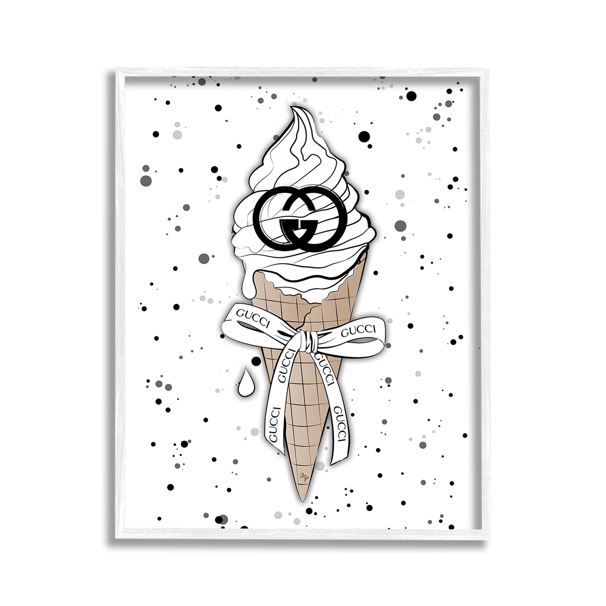 Stupell Industries Glam Ice Cream Pattern Beauty & Fashion Painting White Framed Art Print Wall Art, 11 x 14