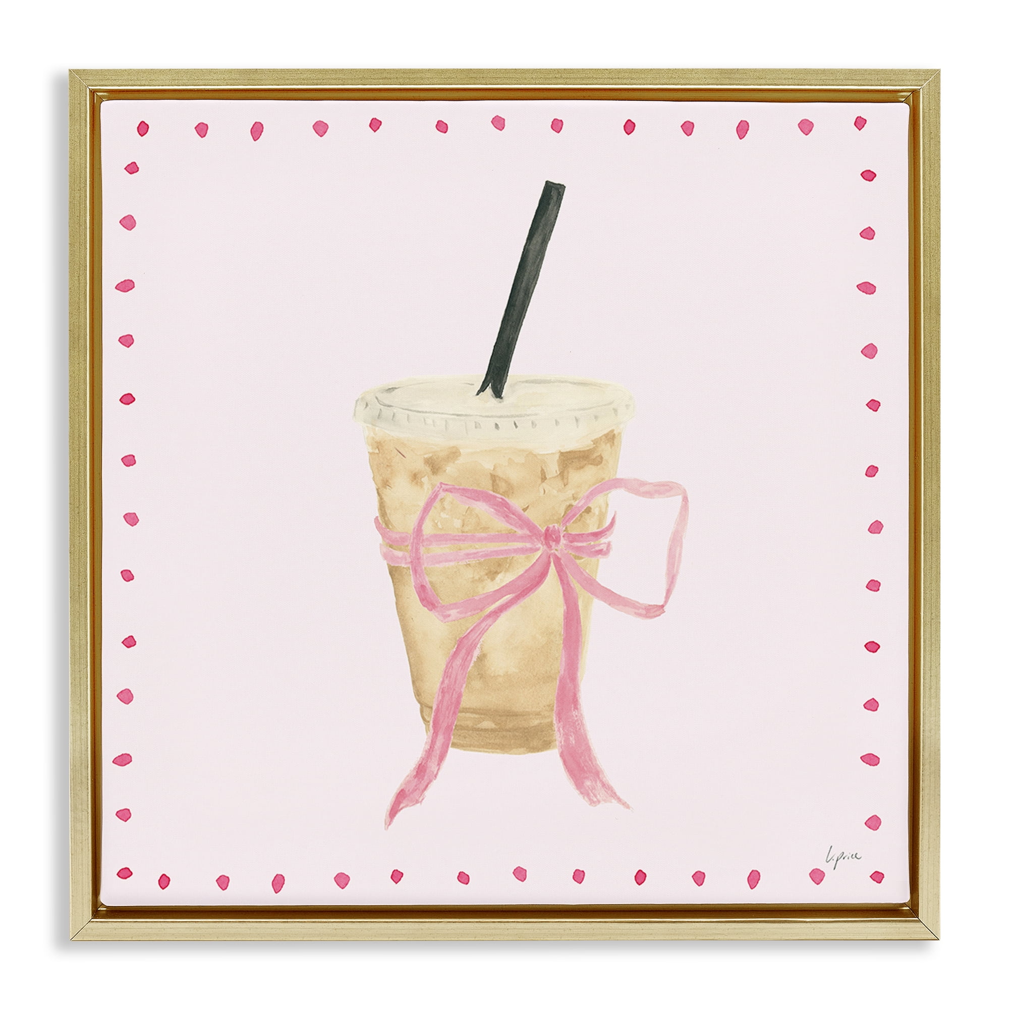 Stupell Industries Glam Iced Coffee Food & Beverage Painting Gold Floater Framed Canvas Art Print Wall Art, 18 x 18