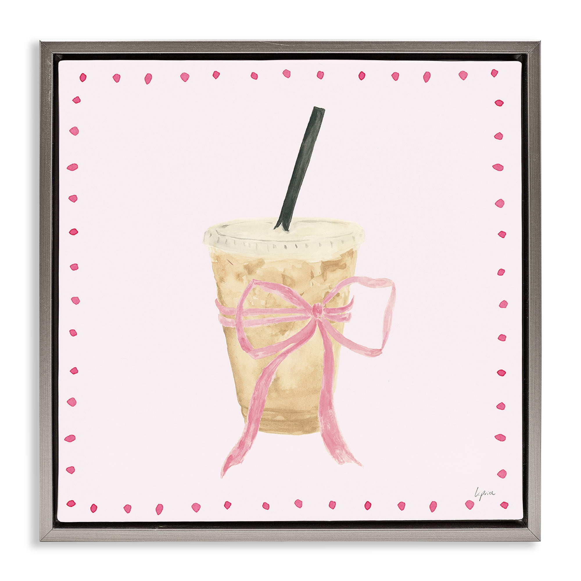 Stupell Industries Glam Iced Coffee Food & Beverage Painting Gray Floater Framed Canvas Art Print Wall Art, 18 x 18