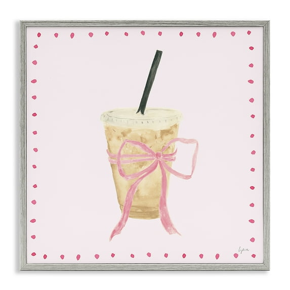 Stupell Industries Glam Iced Coffee Food & Beverage Painting Gray Framed Art Print Wall Art, 12 x 12