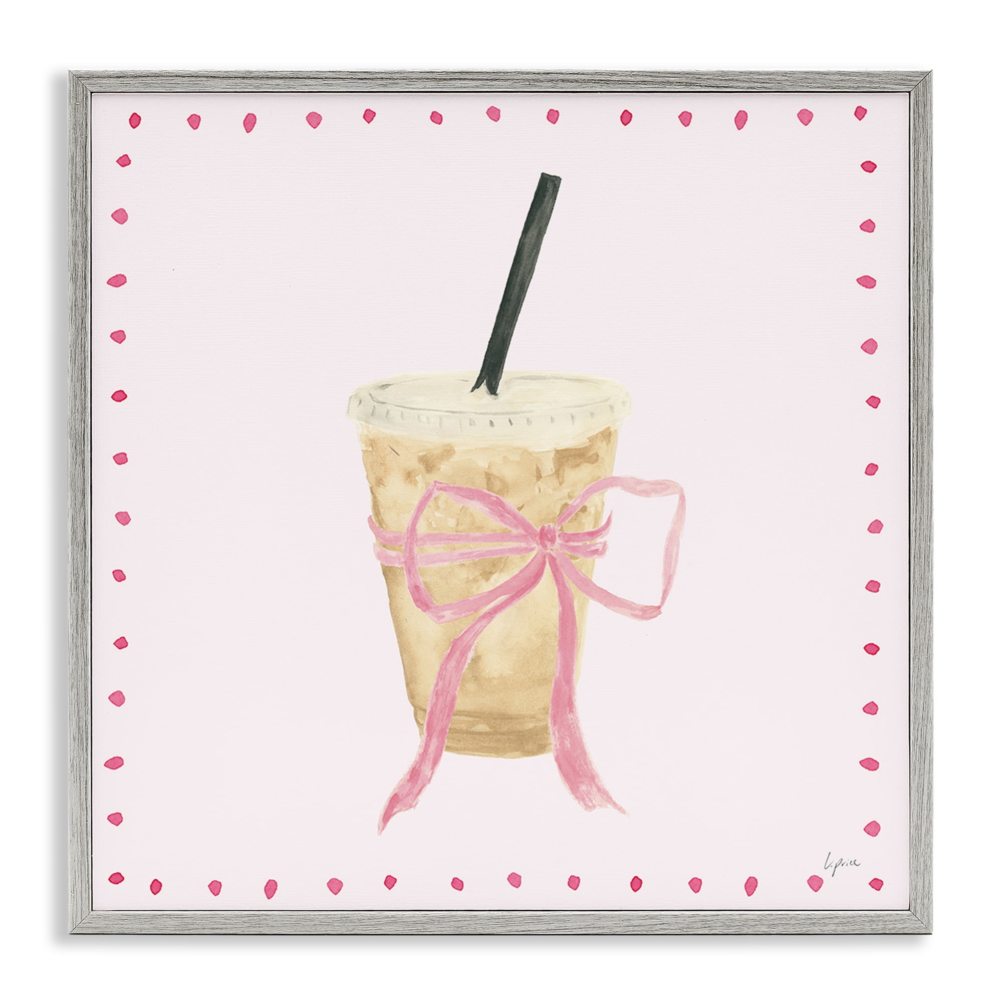 Stupell Industries Glam Iced Coffee Food & Beverage Painting Gray Framed Art Print Wall Art, 24 x 24