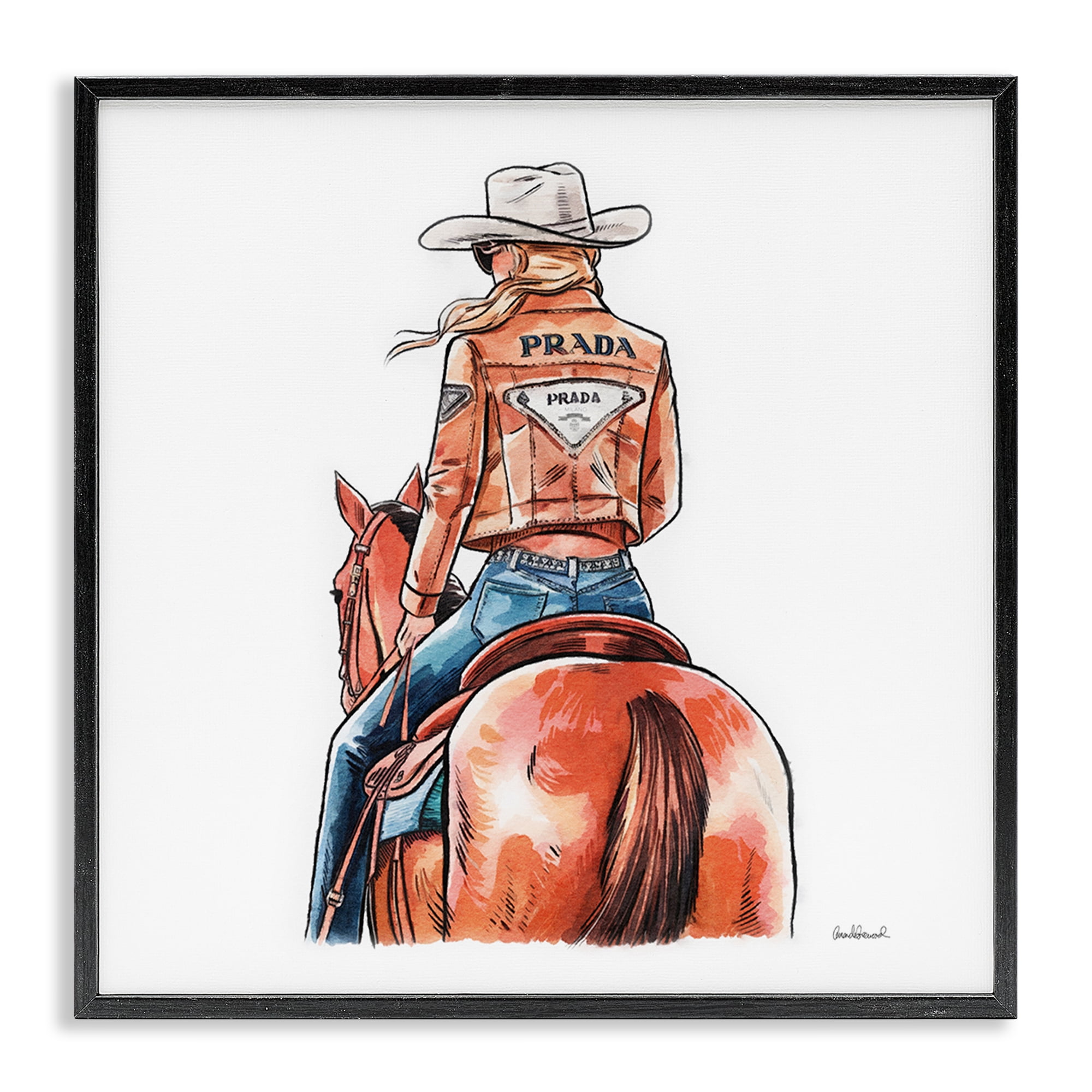Stupell Industries Glam Jacket Cowgirl & Horse People Painting Black Framed Art Print Wall Art, 17 x 17