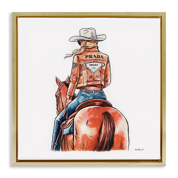 Stupell Industries Southwestern Glam Jacket Cowgirl & Horse Gold Floating Frame Canvas Art, 25 x 25, by Amanda Greenwood