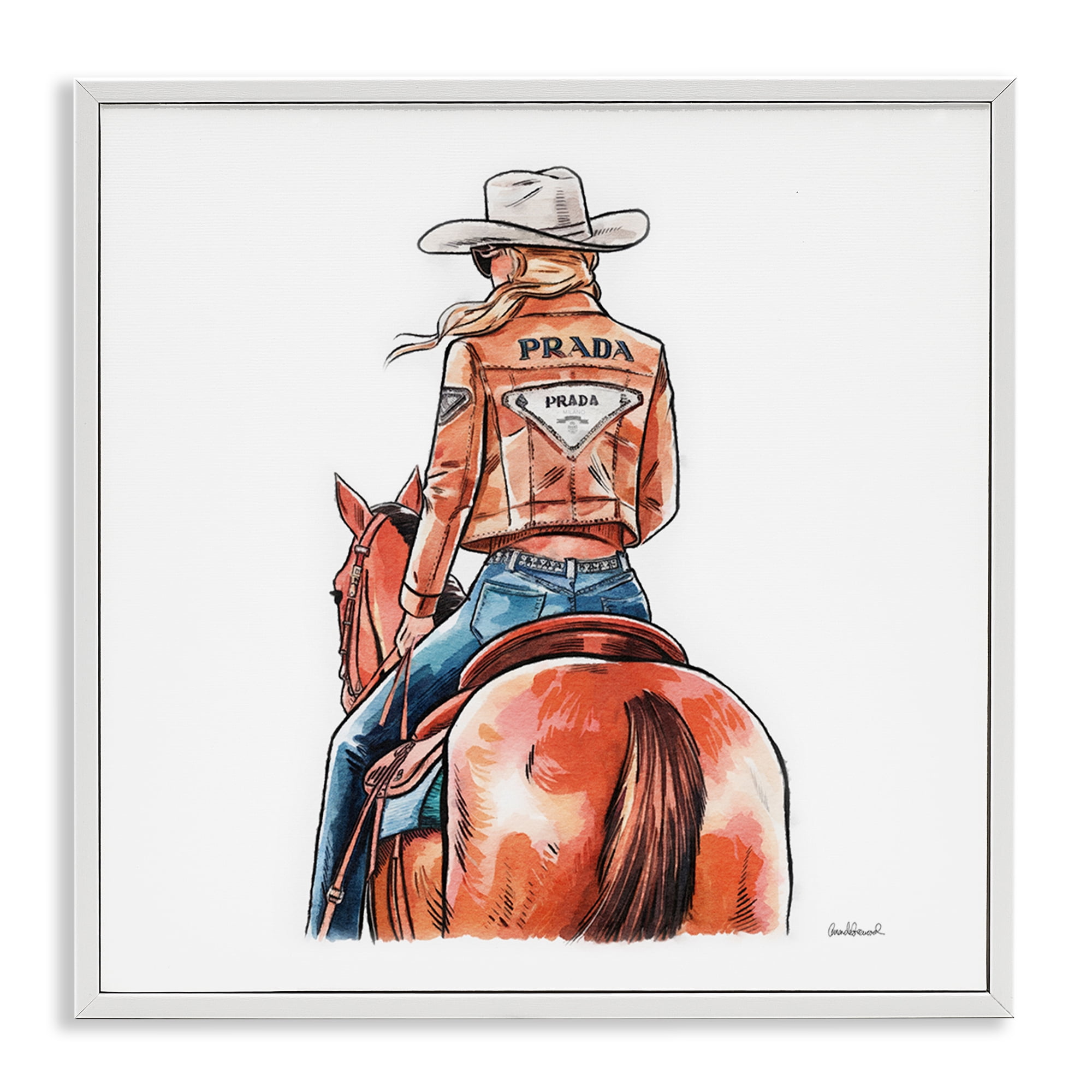 Stupell Industries Glam Jacket Cowgirl & Horse People Painting White Framed Art Print Wall Art, 24 x 24