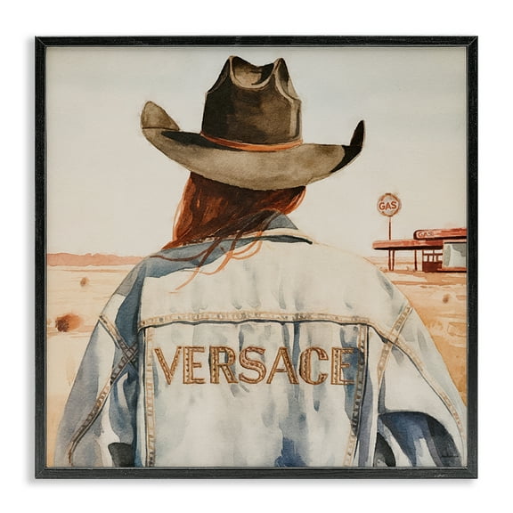 Stupell Industries Glam Jacket Cowgirl People Painting Black Framed Art Print Wall Art, 12 x 12