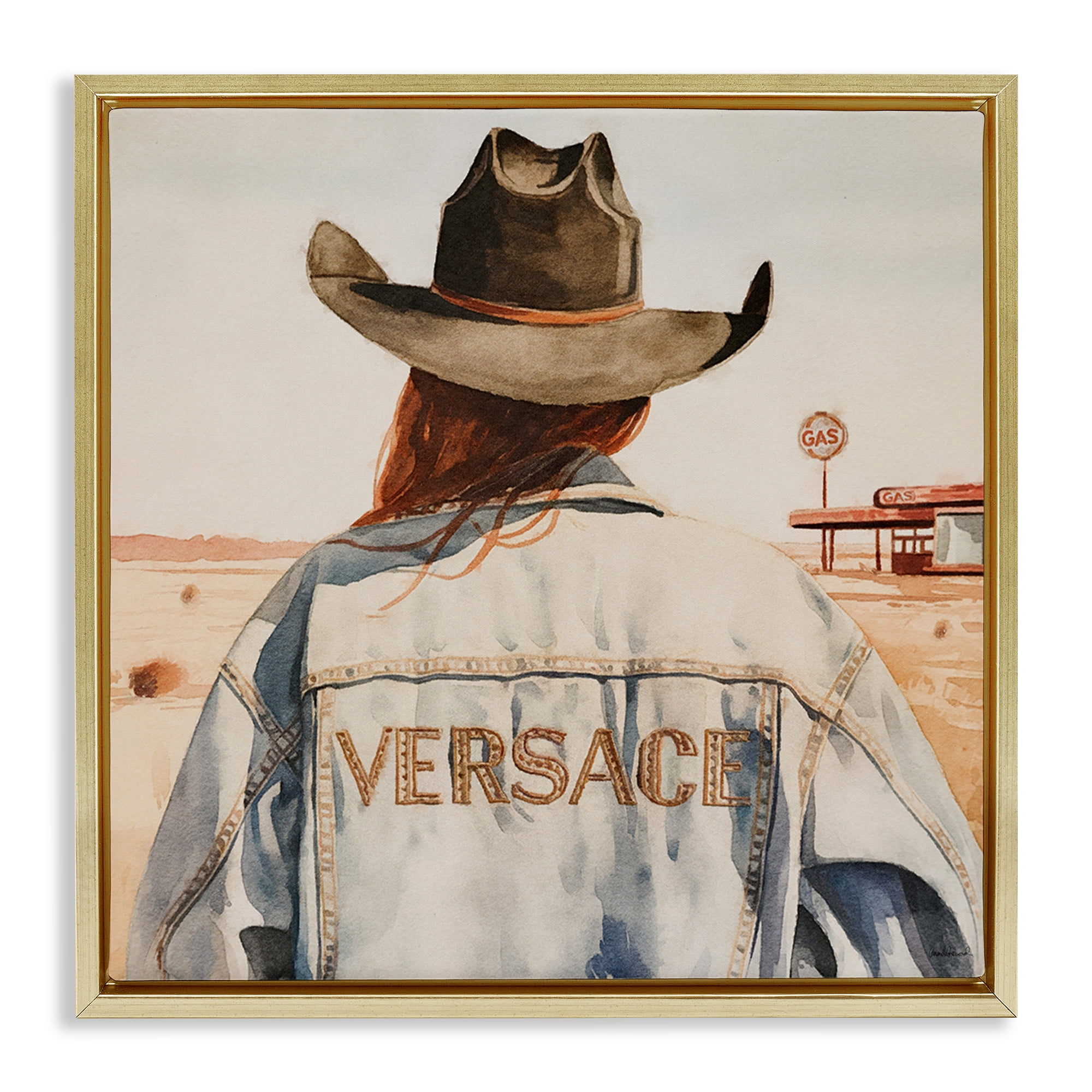 Stupell Industries Glam Jacket Cowgirl People Painting Gold Floater Framed Canvas Art Print Wall Art, 25 x 25