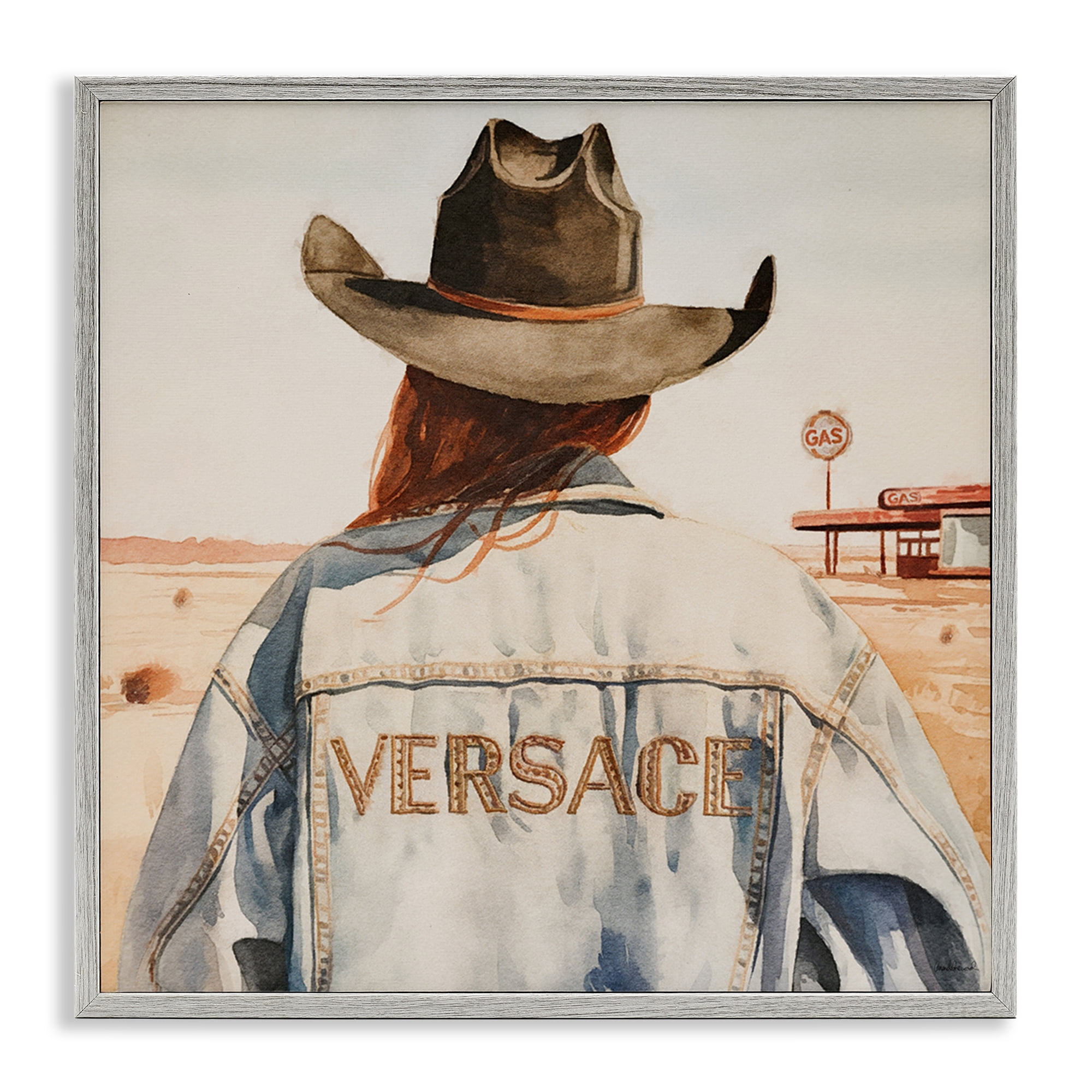Stupell Industries Glam Jacket Cowgirl People Painting Gray Framed Art Print Wall Art, 17 x 17
