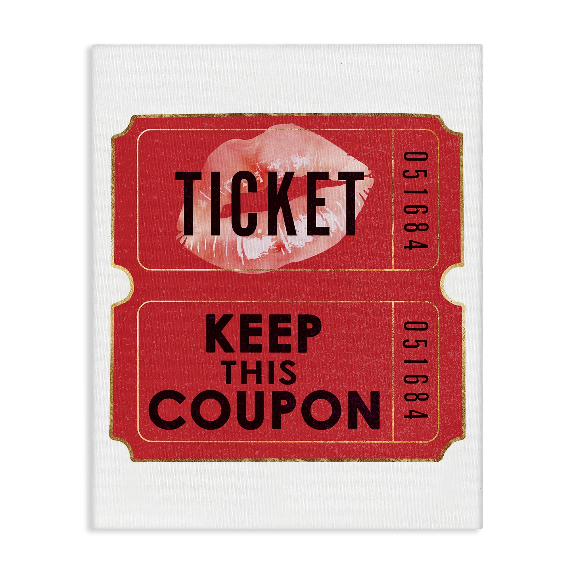 Stupell Industries Glam Kiss Ticket Novelty Painting Gallery Wrapped Canvas Art Print Wall Art, 36 x 48