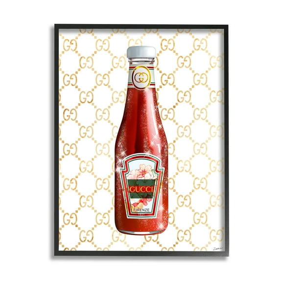 Stupell Industries Glam Kitchen Ketchup Bottle Patterned Condiment Motif Graphic Art Black Framed Art Print Wall Art, Design by Ziwei Li