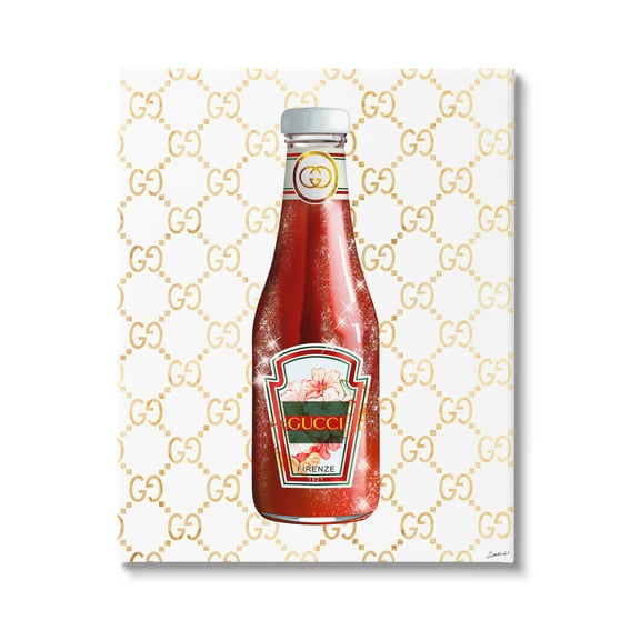 Stupell Industries Glam Kitchen Ketchup Bottle Patterned Condiment Motif Graphic Art Gallery Wrapped Canvas Print Wall Art, Design by Ziwei Li