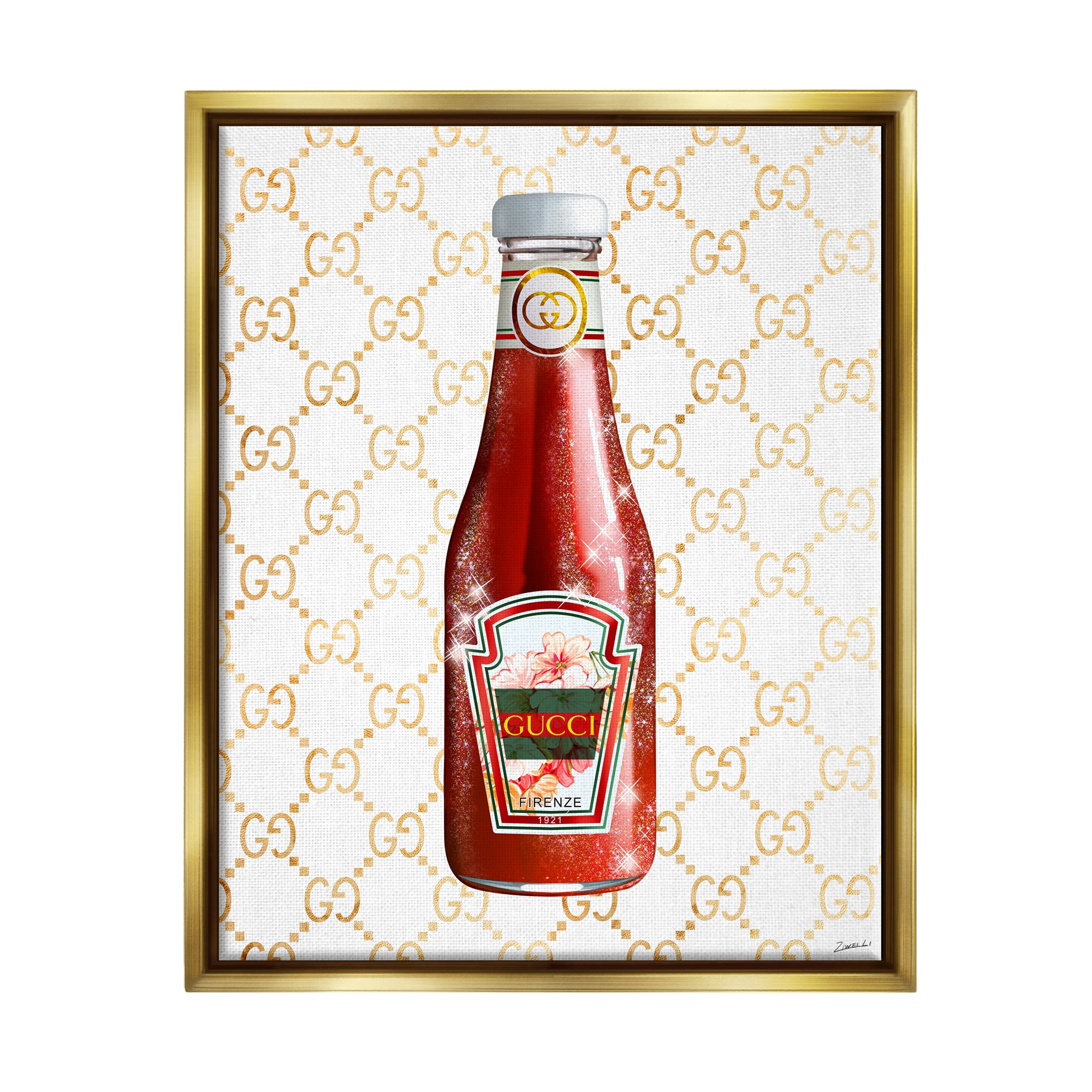 Stupell Industries Glam Kitchen Ketchup Bottle Patterned Condiment Motif Graphic Art Metallic Gold Floating Framed Canvas Print Wall Art, Design by Ziwei Li