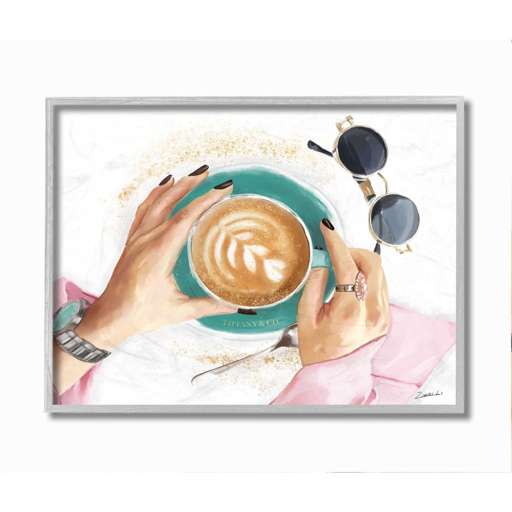 Stupell Industries Glam Latte Art Women's Fashion Accessories Coffee Framed Wall Art Design by Ziwei Li, 16" x 20", Gray Framed