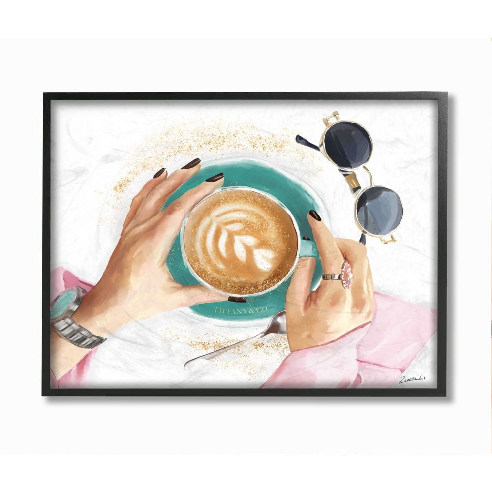 Stupell Industries Glam Latte Art Women's Fashion Accessories Coffee Framed Wall Art Design by Ziwei Li, 24" x 30", Black Framed