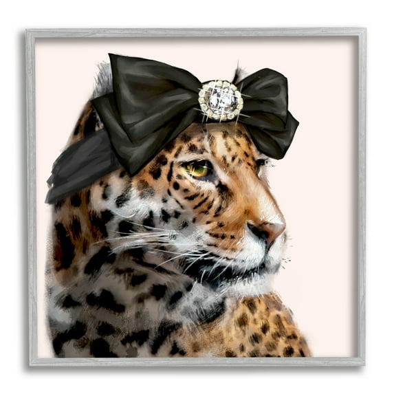 Stupell Industries Glam Leopard Fancy Hair Bow Safari Animal Fashion, 12 x 12, Design by Ziwei Li
