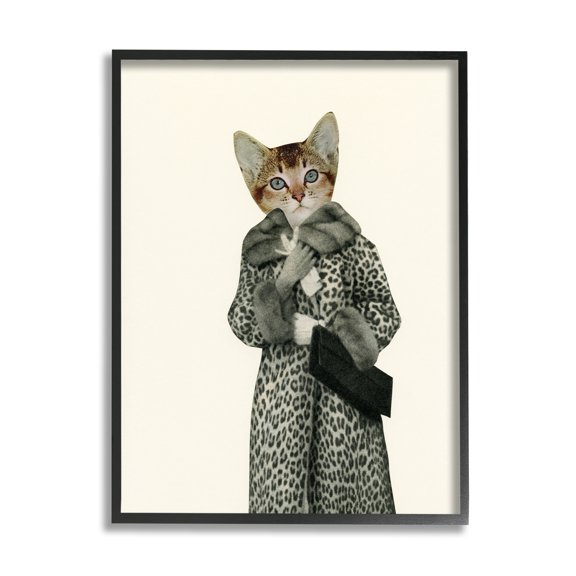 Stupell Industries Glam Leopard Pattern Vintage Coat Fashion Cat Framed Wall Art, 16 x 20, Design by Cassia Beck