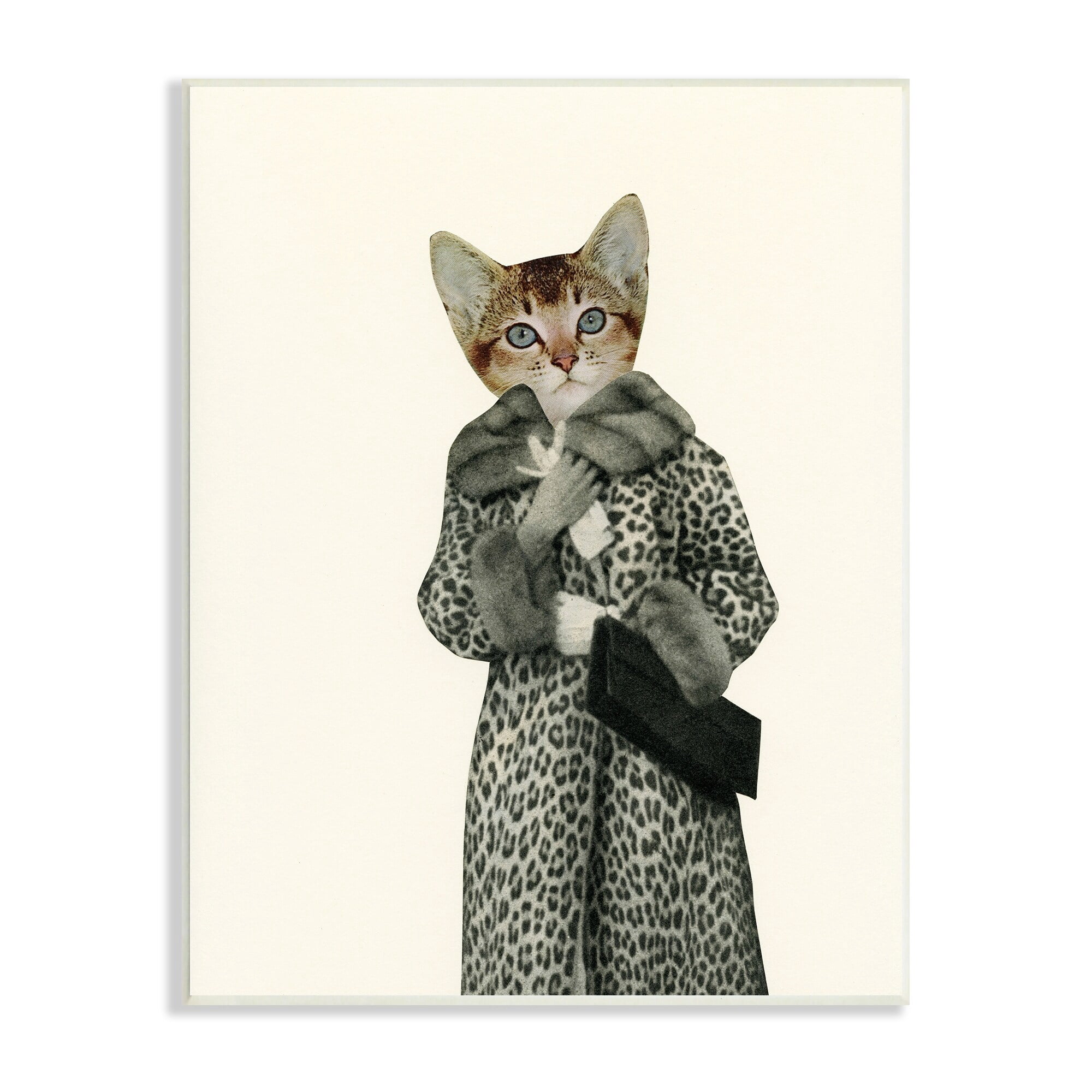 Stupell Industries Glam Leopard Pattern Vintage Coat Fashion Cat Wood Wall Art, 13 x 19, Design by Cassia Beck