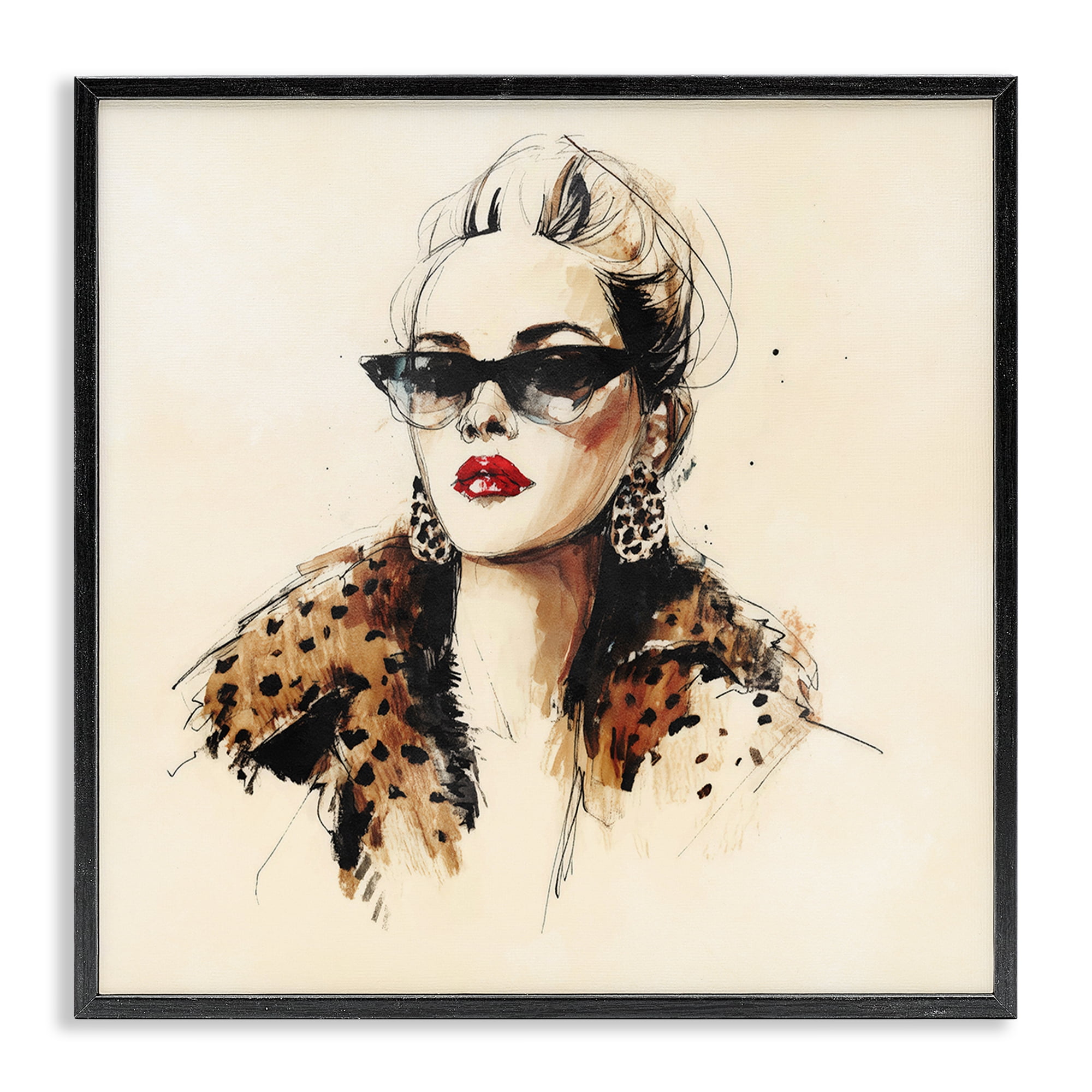 Stupell Industries Glam Leopard Sonata Portrait Black Framed Giclee Art, design by Svetlana Aleynikova