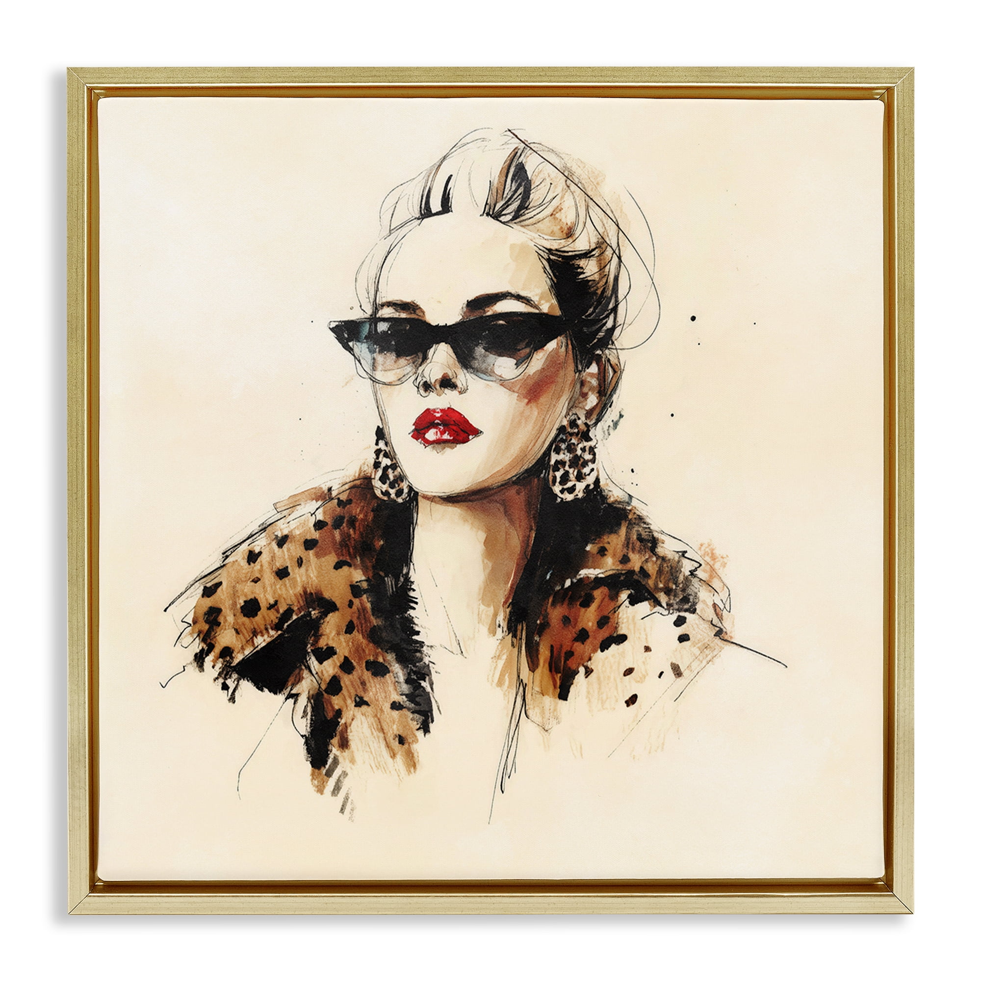 Stupell Industries Glam Leopard Sonata Portrait Gold Framed Floater Canvas Wall Art, design by Svetlana Aleynikova