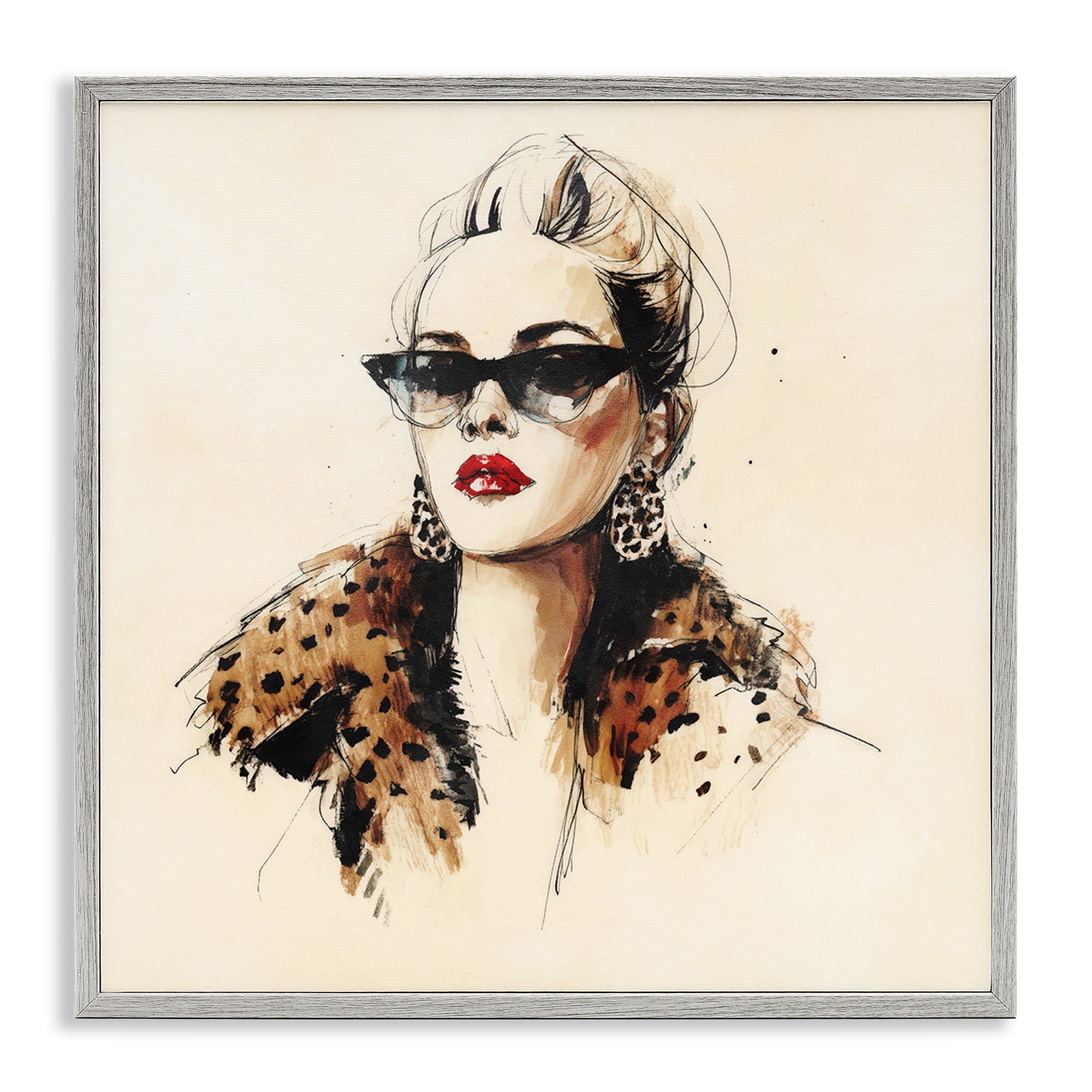 Stupell Industries Glam Leopard Sonata Portrait Gray Framed Giclee Art, design by Svetlana Aleynikova