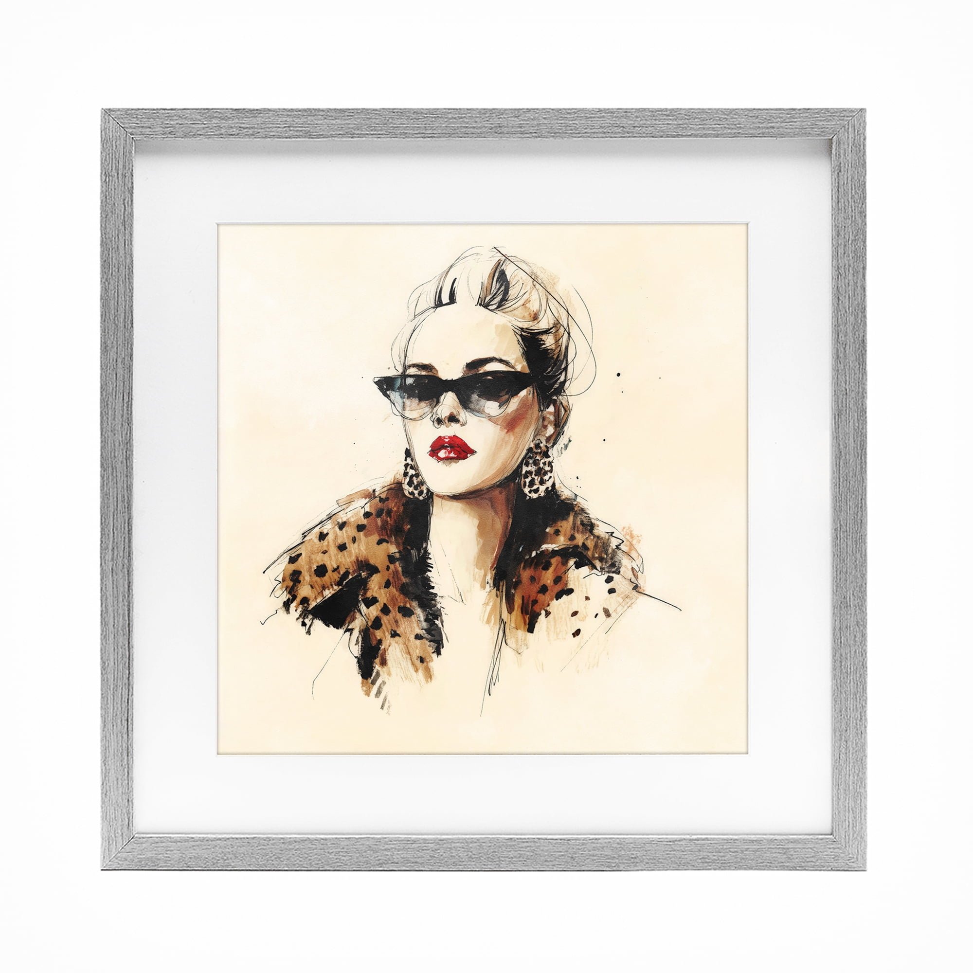 Stupell Industries Glam Leopard Sonata Portrait Gray Framed Print Under Glass, design by Svetlana Aleynikova