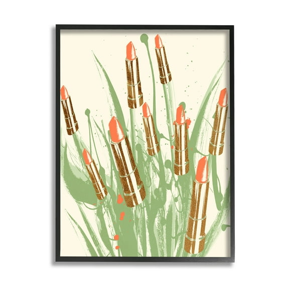 Stupell Industries Glam Lipstick Abstract Botanicals Graphic Art Black Framed Art Print Wall Art, Design by Lil' Rue