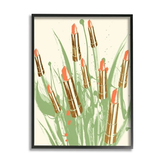 Stupell Industries Glam Lipstick Abstract Botanicals Graphic Art Black Framed Art Print Wall Art, Design by Lil' Rue