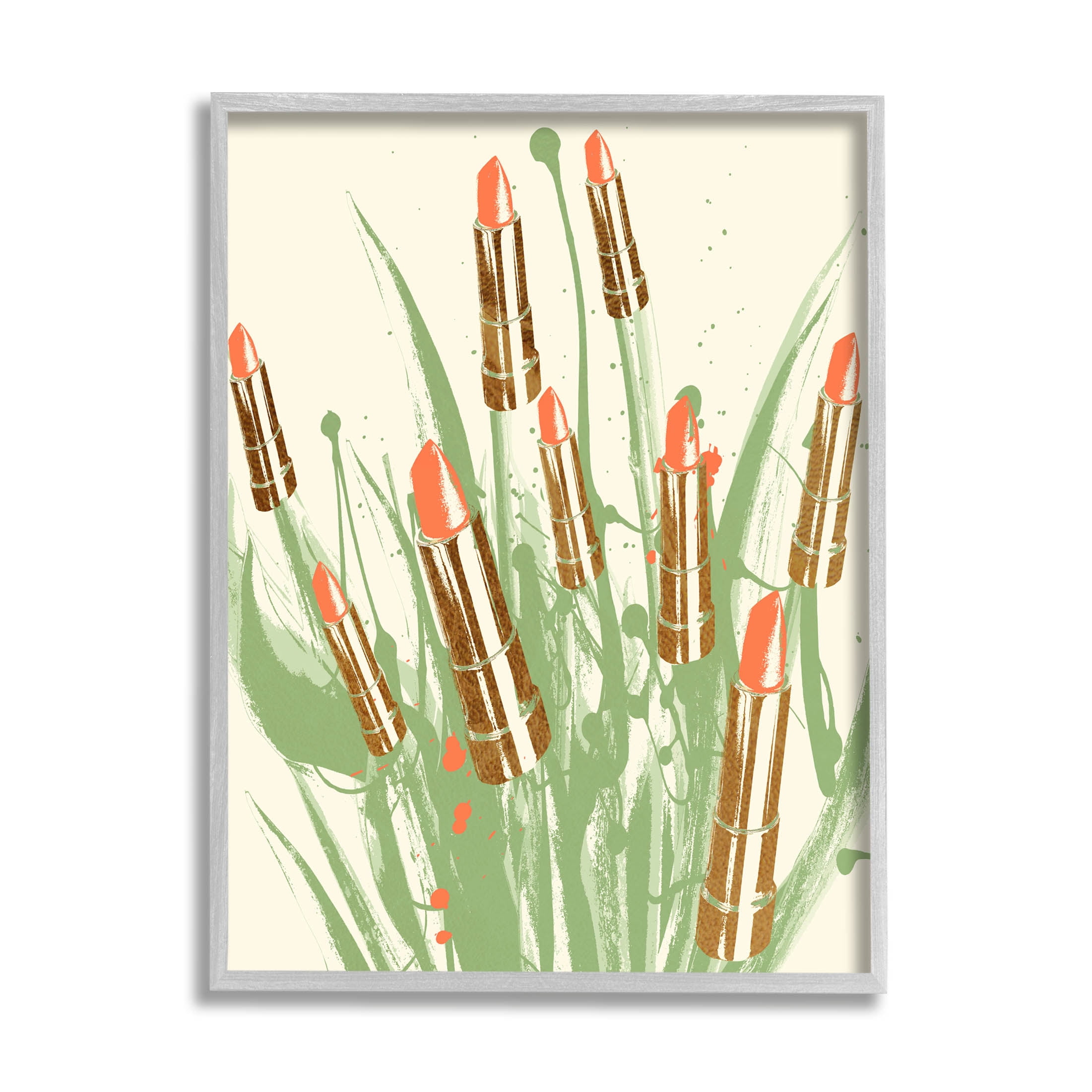 Stupell Industries Glam Lipstick Abstract Botanicals Graphic Art Gray Framed Art Print Wall Art, Design by Lil' Rue