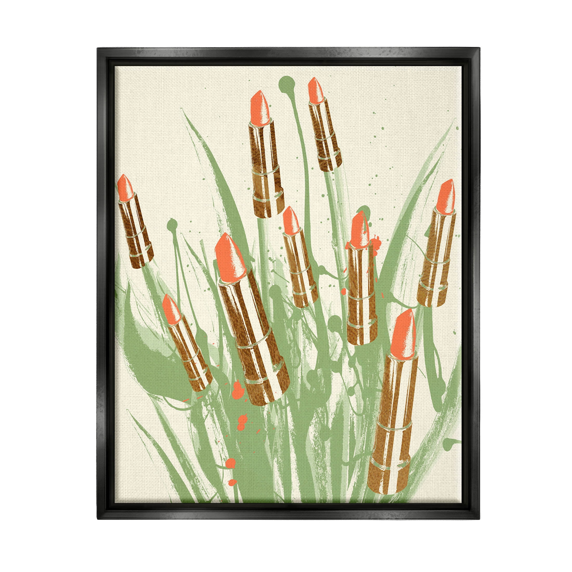 Stupell Industries Glam Lipstick Abstract Botanicals Graphic Art Jet Black Floating Framed Canvas Print Wall Art, Design by Lil' Rue