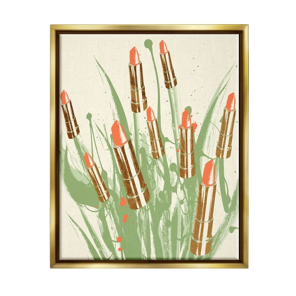 Stupell Industries Glam Lipstick Abstract Botanicals Graphic Art Metallic Gold Floating Framed Canvas Print Wall Art, Design by Lil' Rue