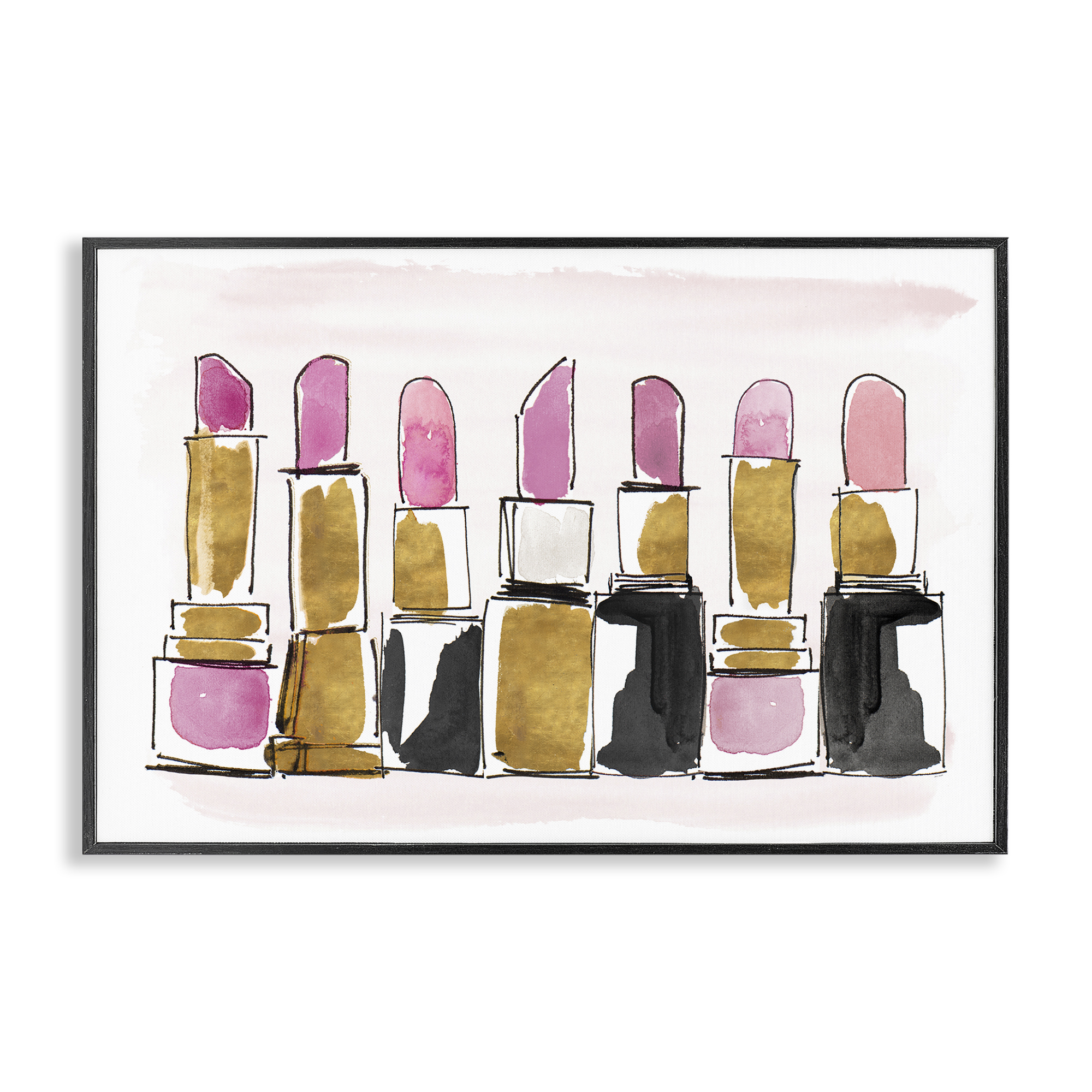 Stupell Industries Glam Lipstick Doodle Fashion Painting Black Framed Art Print Wall Art, 18 x 12