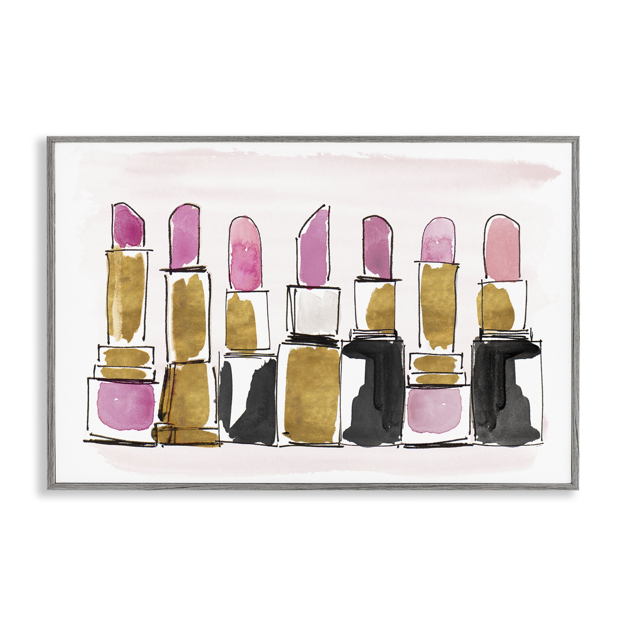 Stupell Industries Glam Lipstick Doodle Fashion Painting Gray Framed Art Print Wall Art, 18 x 12
